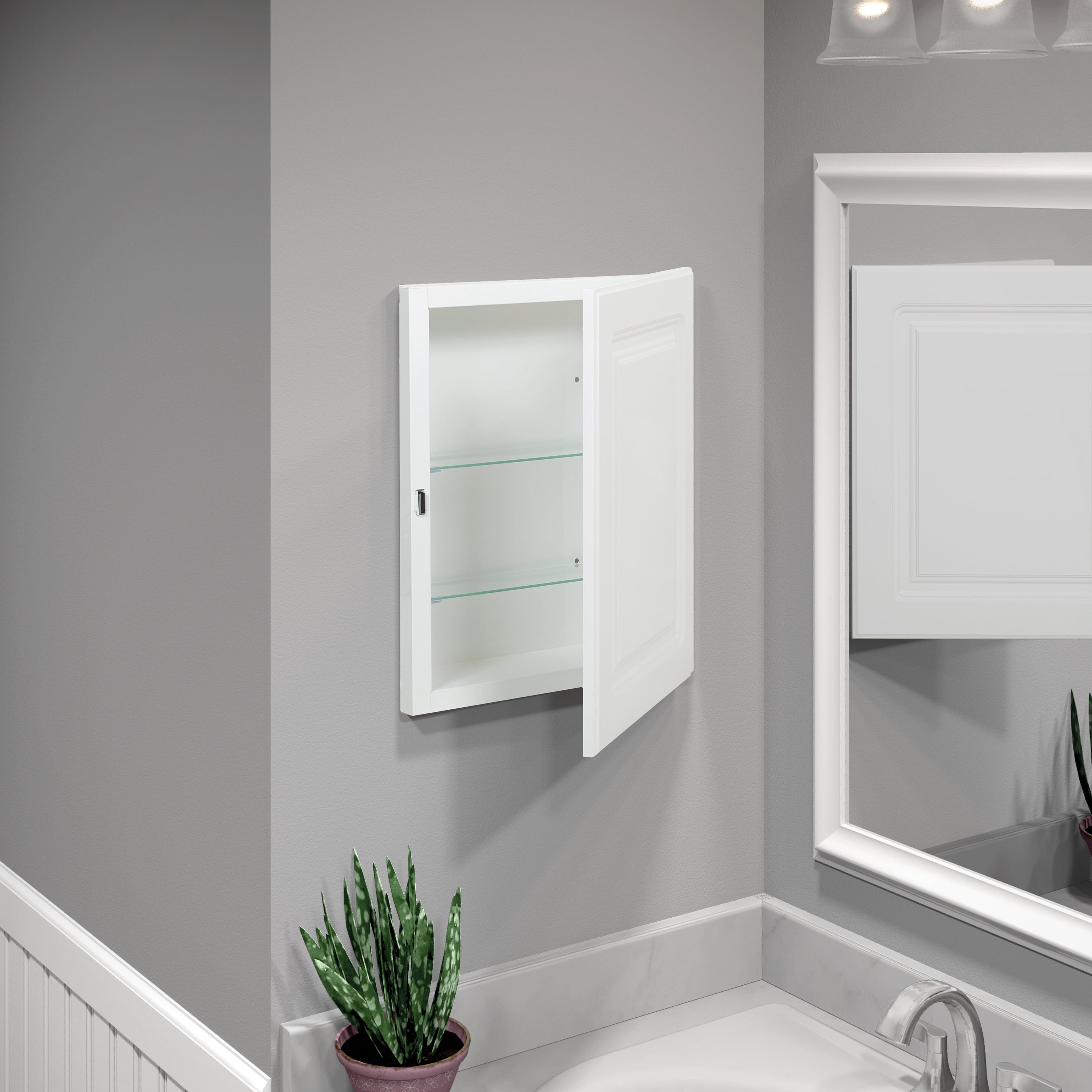 American Pride Recess-Mount Medicine Cabinet, 16 x 20 in., Rectangle, with Raised Panel Door, White - Image 4