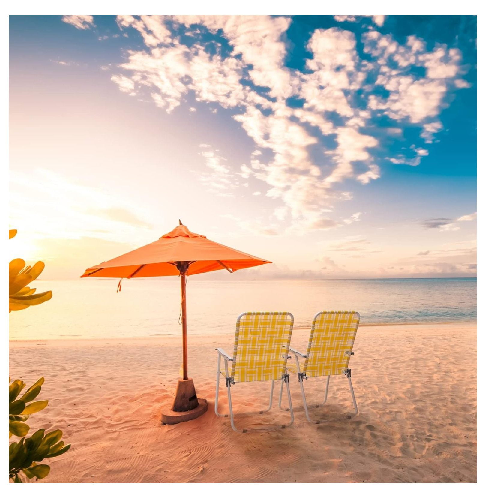 Webbed Lawn Chairs Set of 2, Foldable Metal Patio Chairs Stable Steel Outdoor Chair for Camping, Fishing, Beach, Poolside, Backyard and BBQ (Yellow&White) - Image 3