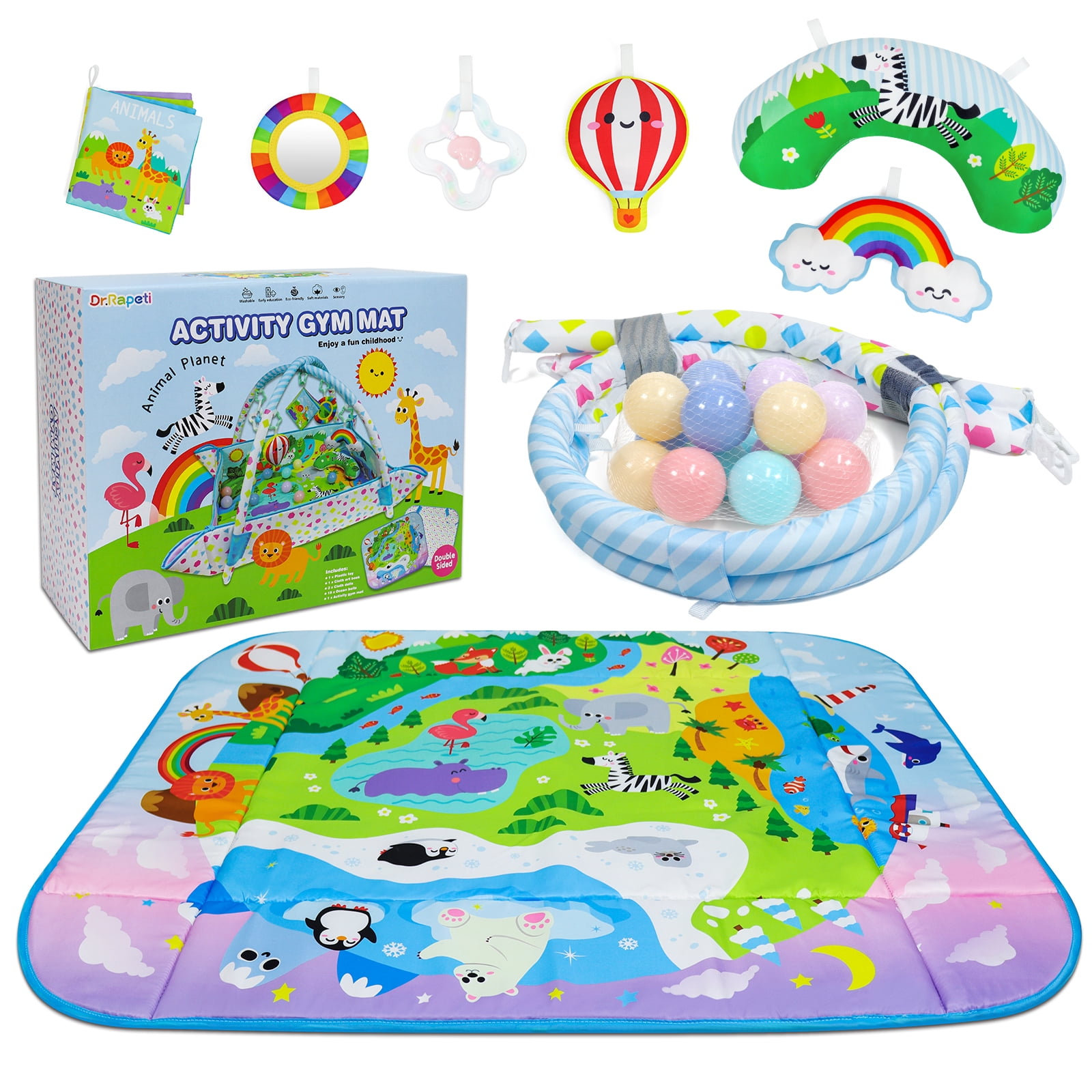 Dr.Rapeti Baby Play Gym Mat with Ball Pit 47x40 inches Colorful Animal Planet Style Activity Gym Center Tummy Time Mat for Newborn Infant Baby Toddler - Image 4