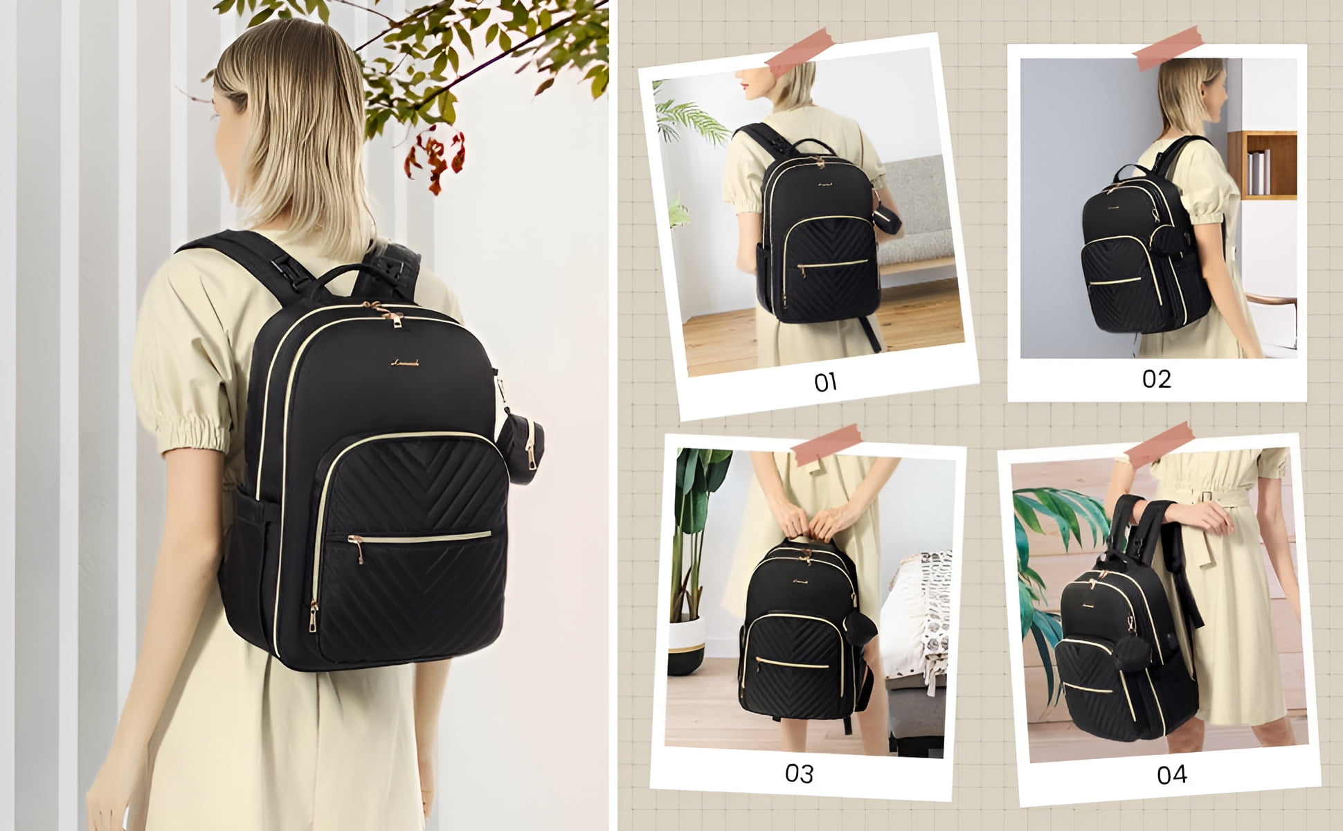 LOVEVOOK Diaper Backpack, Waterproof Quilted Diaper Bag with Changing Station & Pacifier Holder for New Mum & Daddy Travel- Large & Black - Image 6