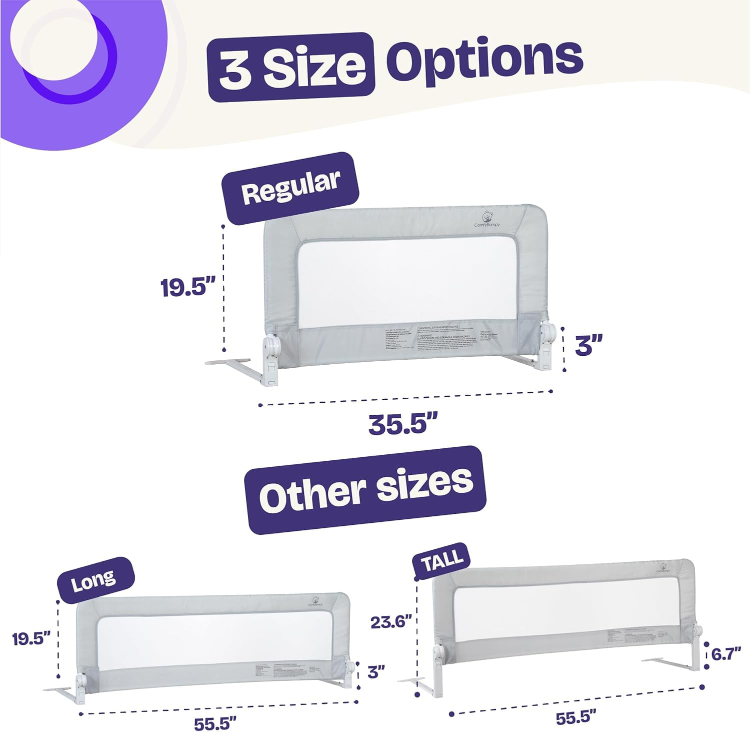 Comfybumpy Toddler Bedrail, Child Swing Down Bed Safe Guard, 35.5" L x 19.5" H, Regular, Gray, 1 Pk - Image 6