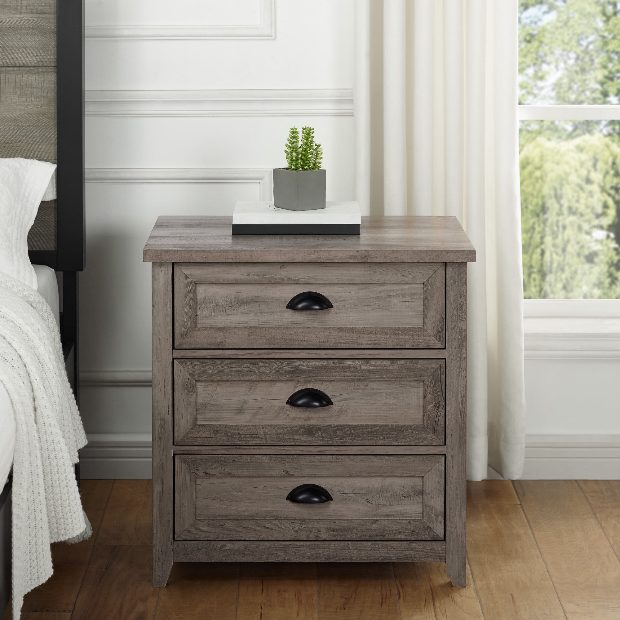 Walker Edison Farmhouse 3 Drawer Nightstand, Grey Wash - Image 3