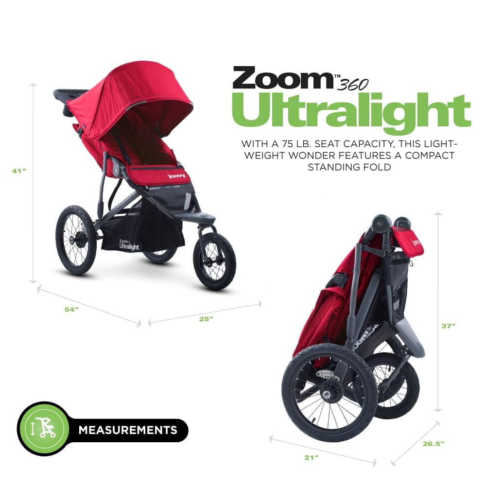 joovy Zoom 360 Ultralight Jogging Stroller, Red - Image 6