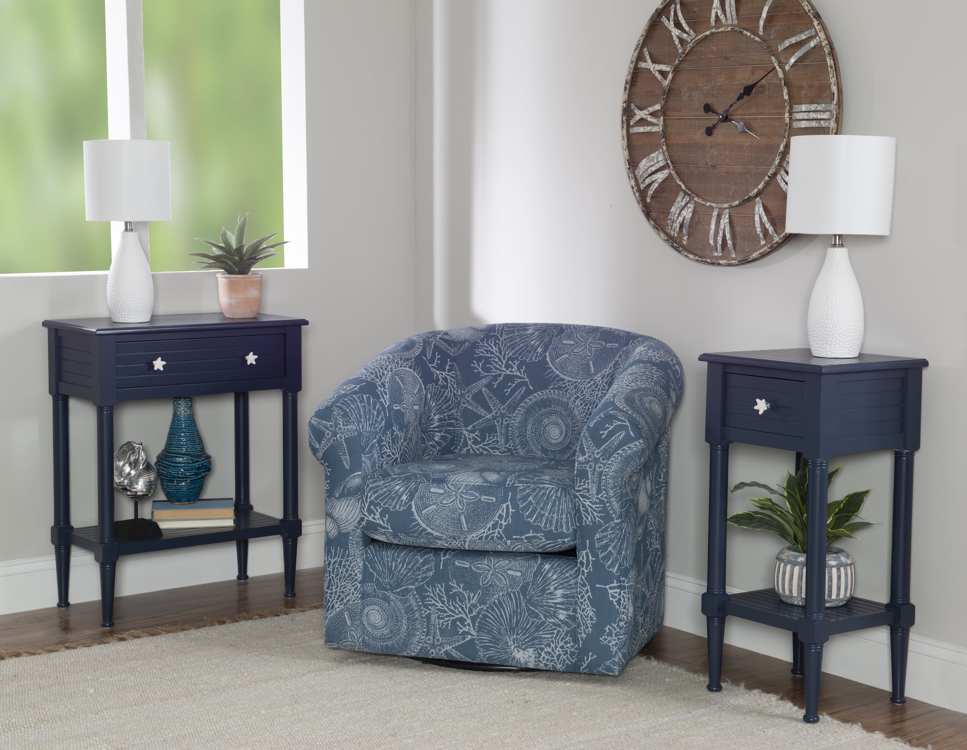 Linon Athalee Single Drawer Indoor Accent Side Table with Shelf, 29.5" Tall, Navy - Image 3