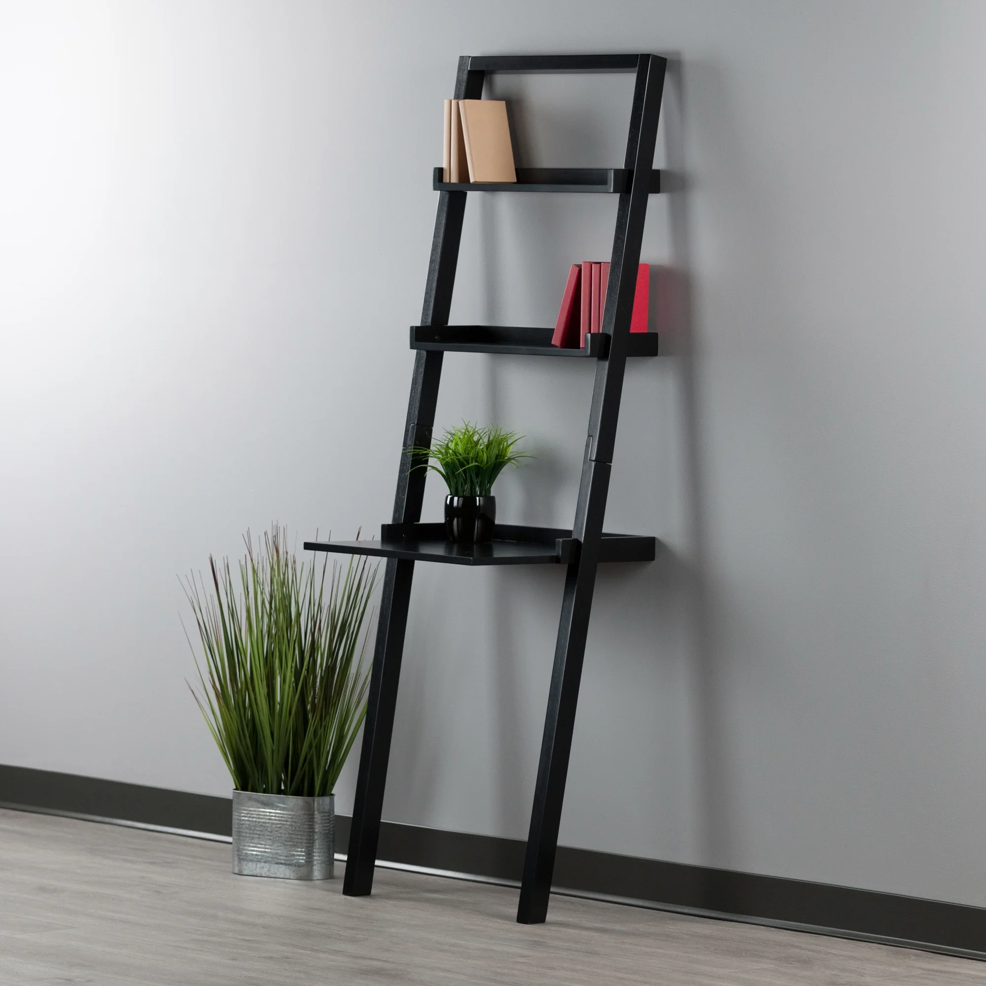 Winsome Wood Bellamy Leaning Desk with Shelves, Black Finish - Image 2