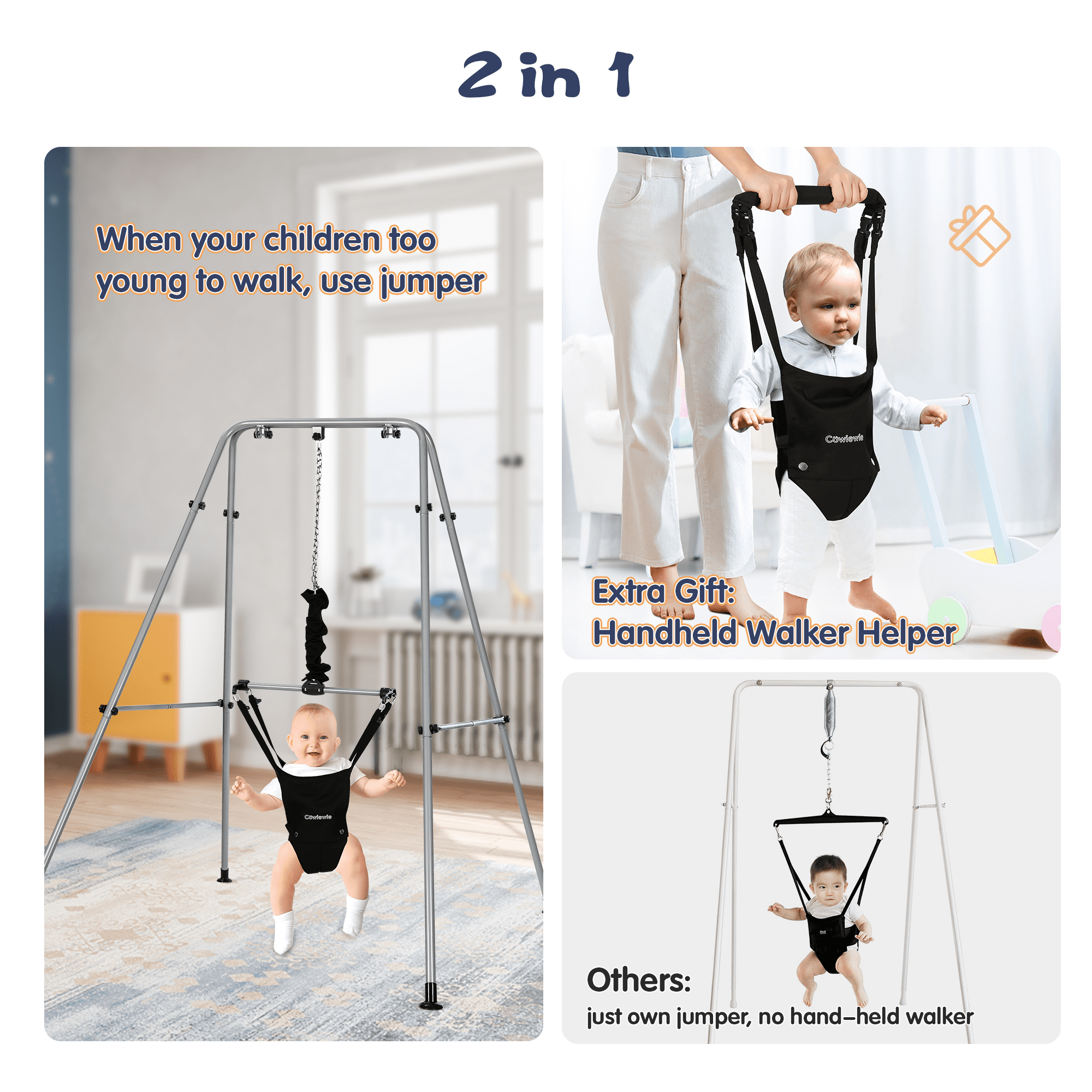 Cowiewie 2 in 1 Baby Jumper Bouncer or Walker for Activity Center for 6-24 Months Infant, Grey - Image 5