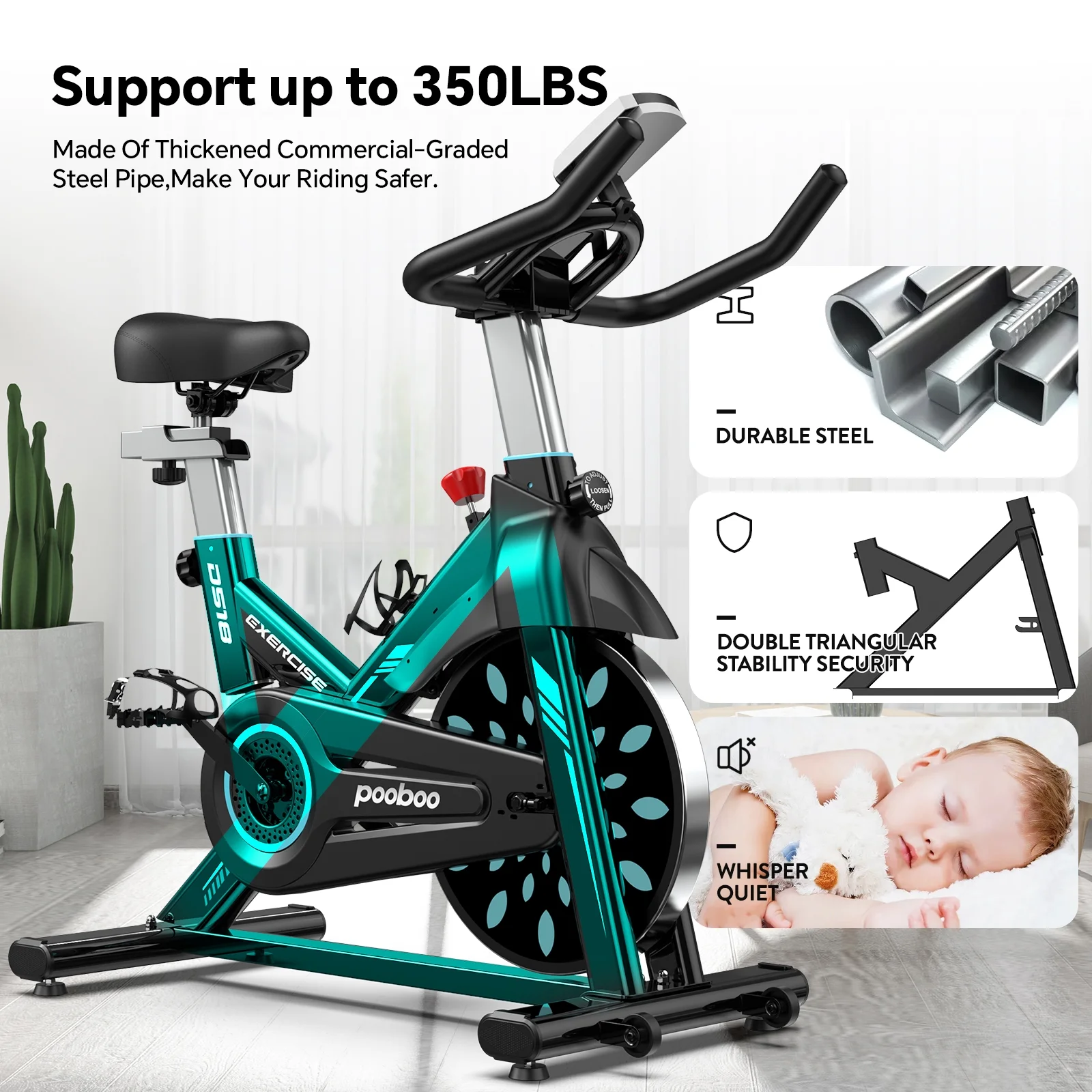 Pooboo Professional Indoor Cycling Bike Stationary Exercise Bikes Home Cardio Workout Bicycle Machine 350lb Flywheel Weight 40lbs - Image 7