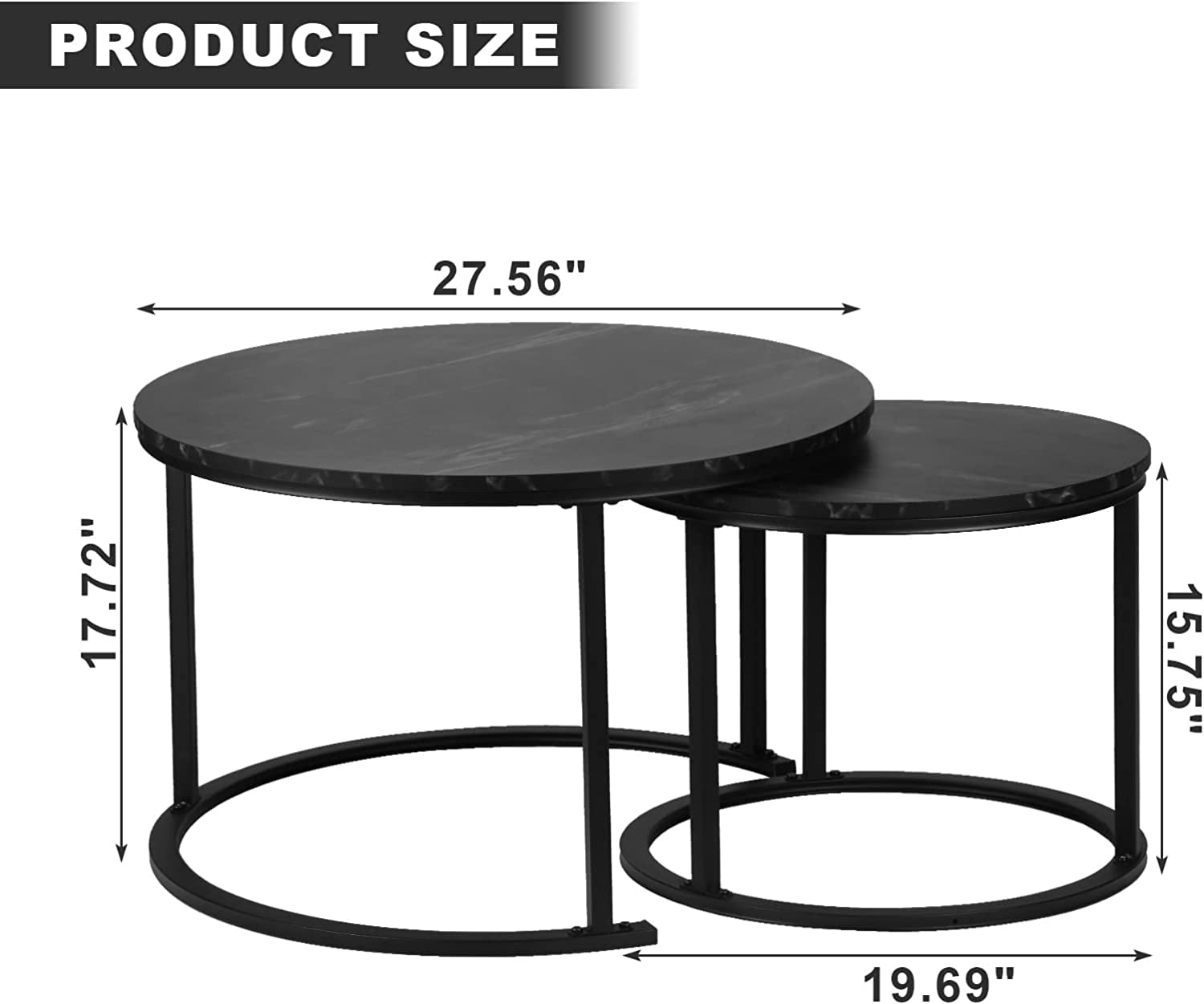 BIGTREE Modern Round Nesting Coffee Table Set 2 Pieces Solid Metal Frame for Home, Black - Image 8