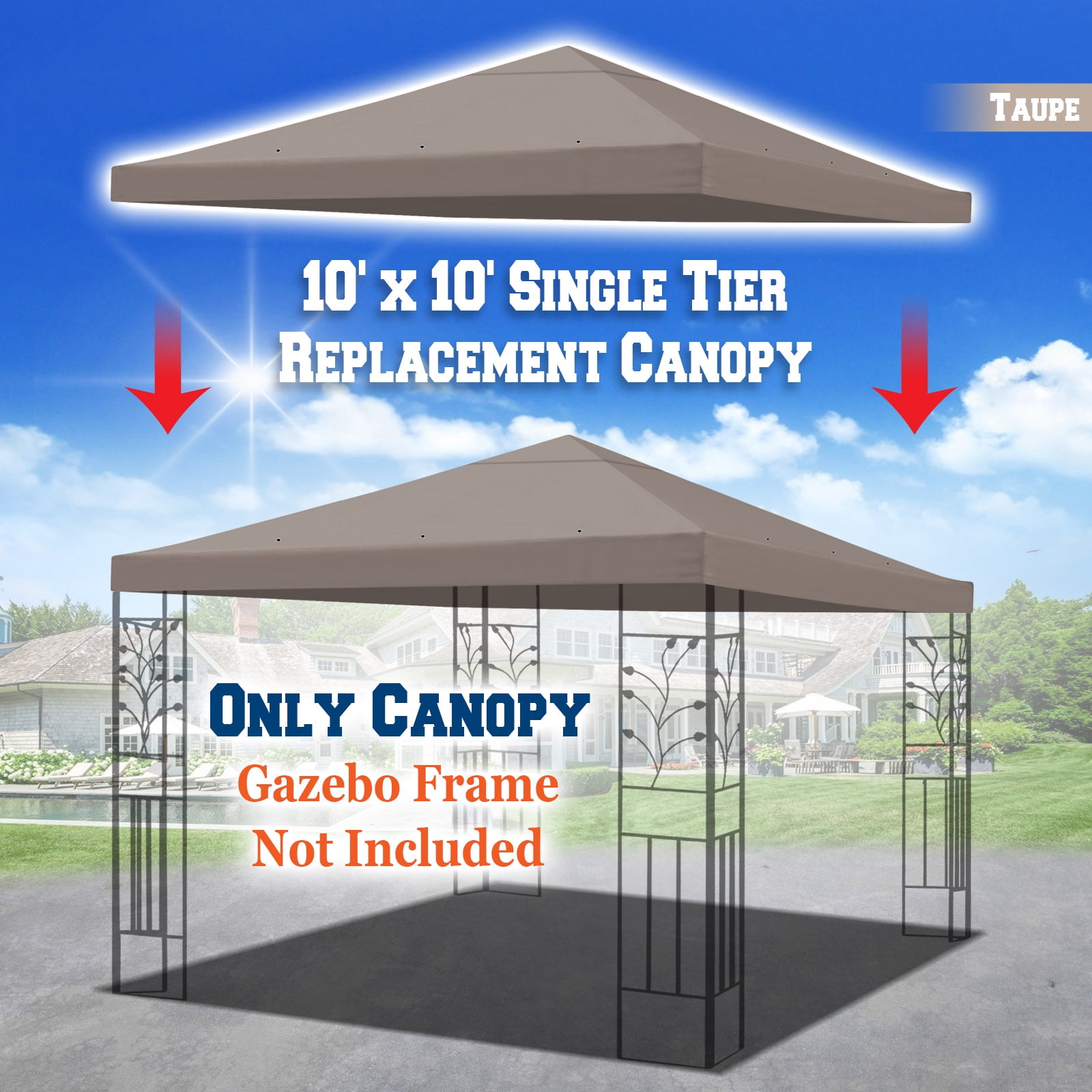 SUNNY 10x10 FT Gazebo Replacement Canopy Top Single Tier Canopy Top Cover (Taupe) - Image 7