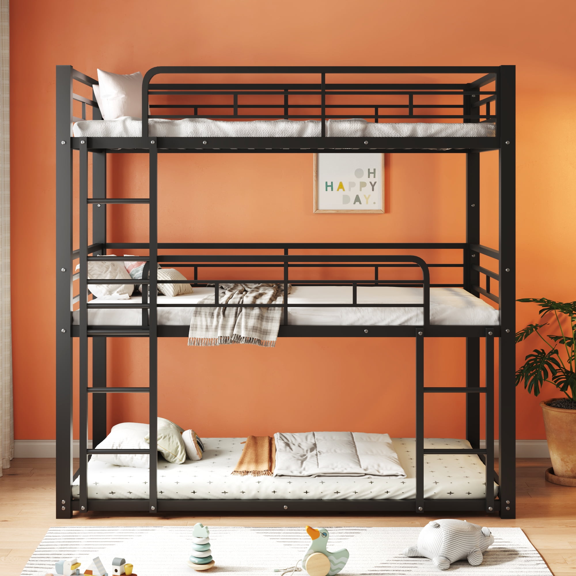 Euroco Metal Twin over Twin over Twin Bunk Bed, Triple Bed for Kids Room, 3 Twin Beds for Kids Teens Adults, Space-Saving, Black - Image 8