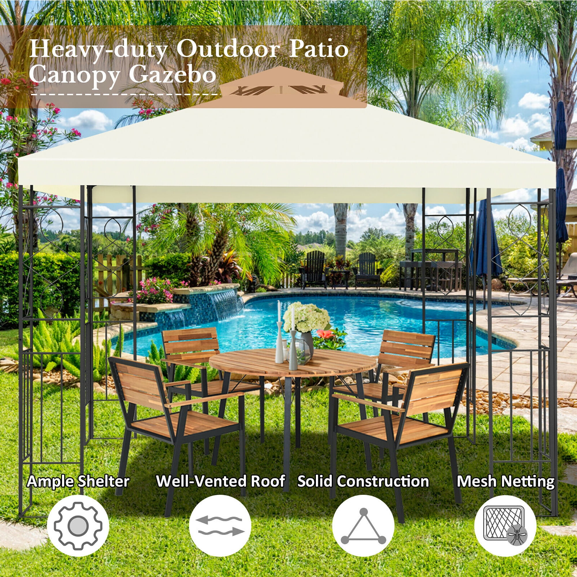 Costway 2 Tier 10'x10' Patio Gazebo Canopy Tent Steel Frame Shelter Awning - Image 2
