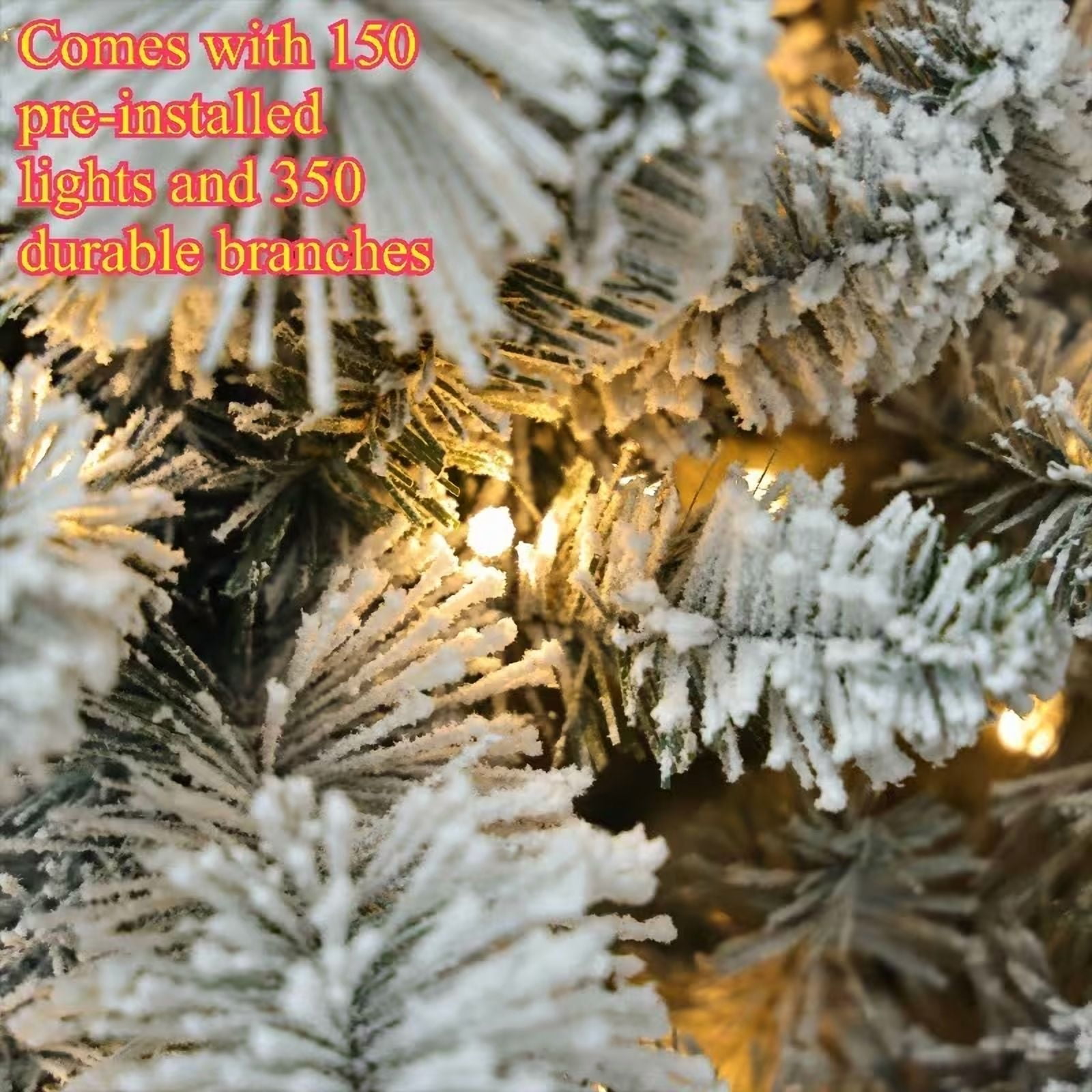 Bilivry 6ft Snow Flocked Christmas Tree with 1150 Premium Branches and Foldable Metal Base for Home Office Holiday Party Indoor Outdoor Decoration - Image 5