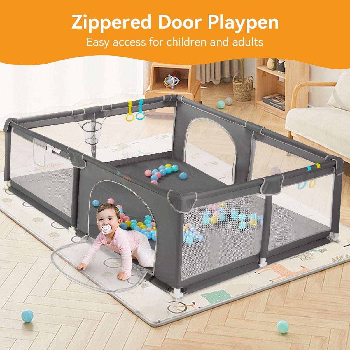 Large Baby Playpen, 79x63x27inch Activity Center Playard for Babies and Toddlers, Gray - Image 2