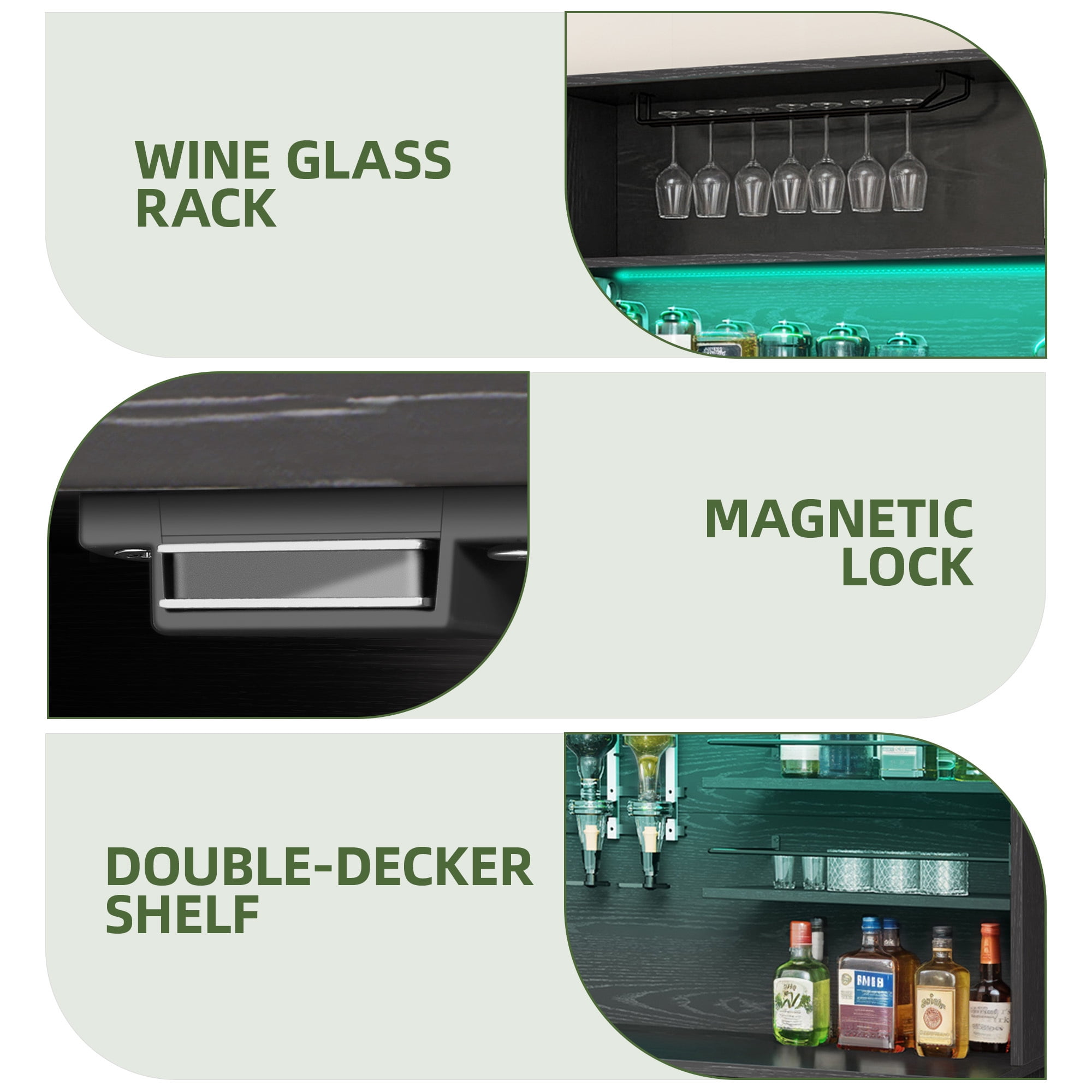 Uforic Bar Cabinet with LED Lights and Wine Rack, Liquor Cabinet with Beverage Dispenser, Black - Image 8