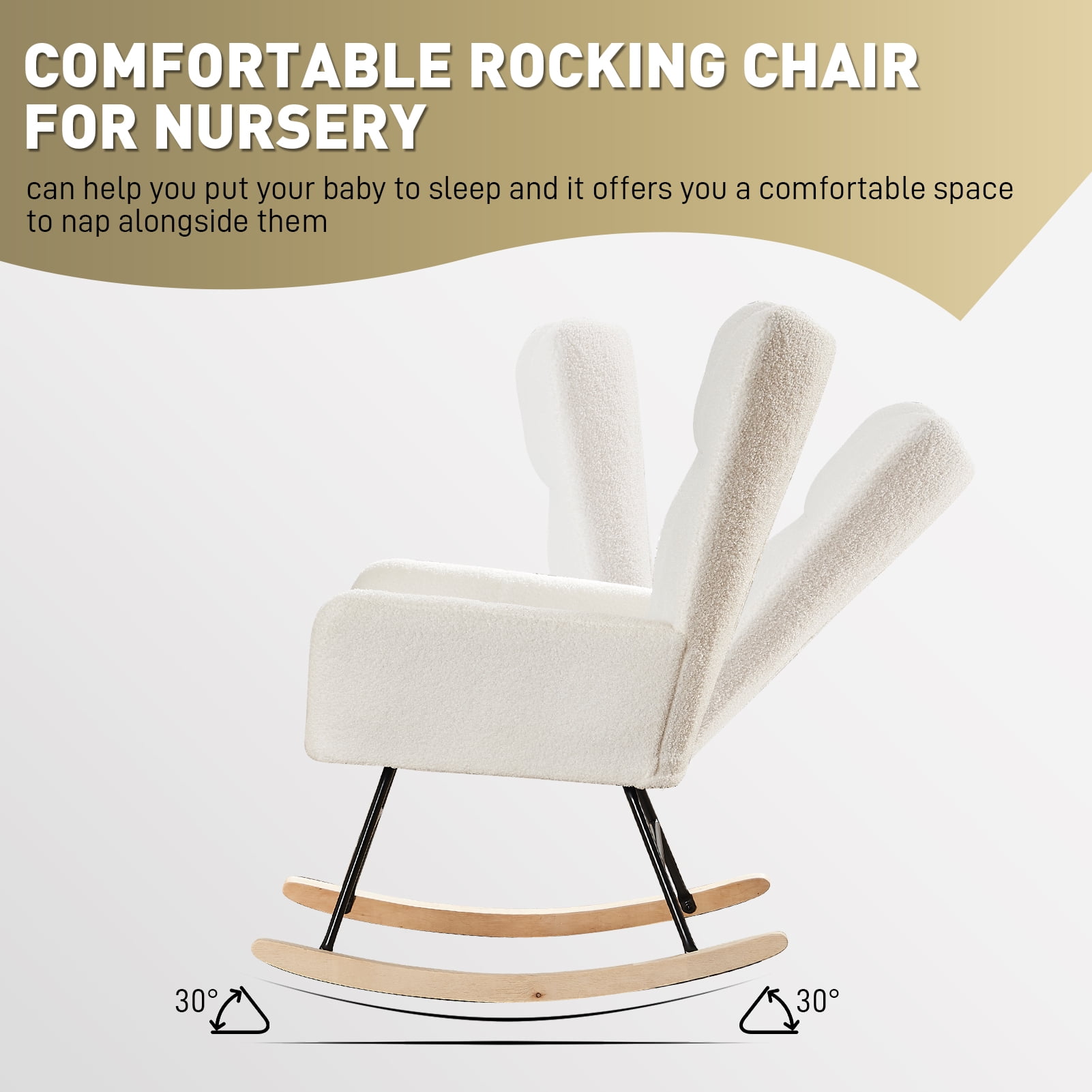 Ouyessir Nursery Rocking Chair Teddy Glider Rocker Accent Chair for Living Room Office(Ivory White) - Image 4