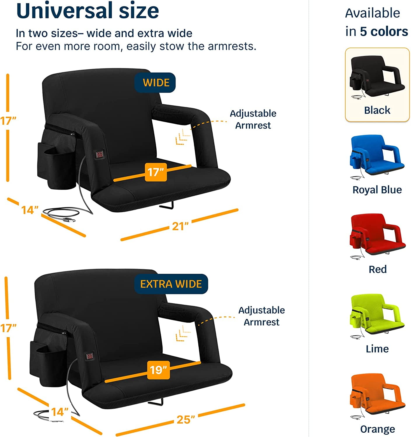 Alpcour X-Wide Heated Reclining Stadium Seat - Extra Thick Waterproof Chair with Wide Back Support - Black - Image 6