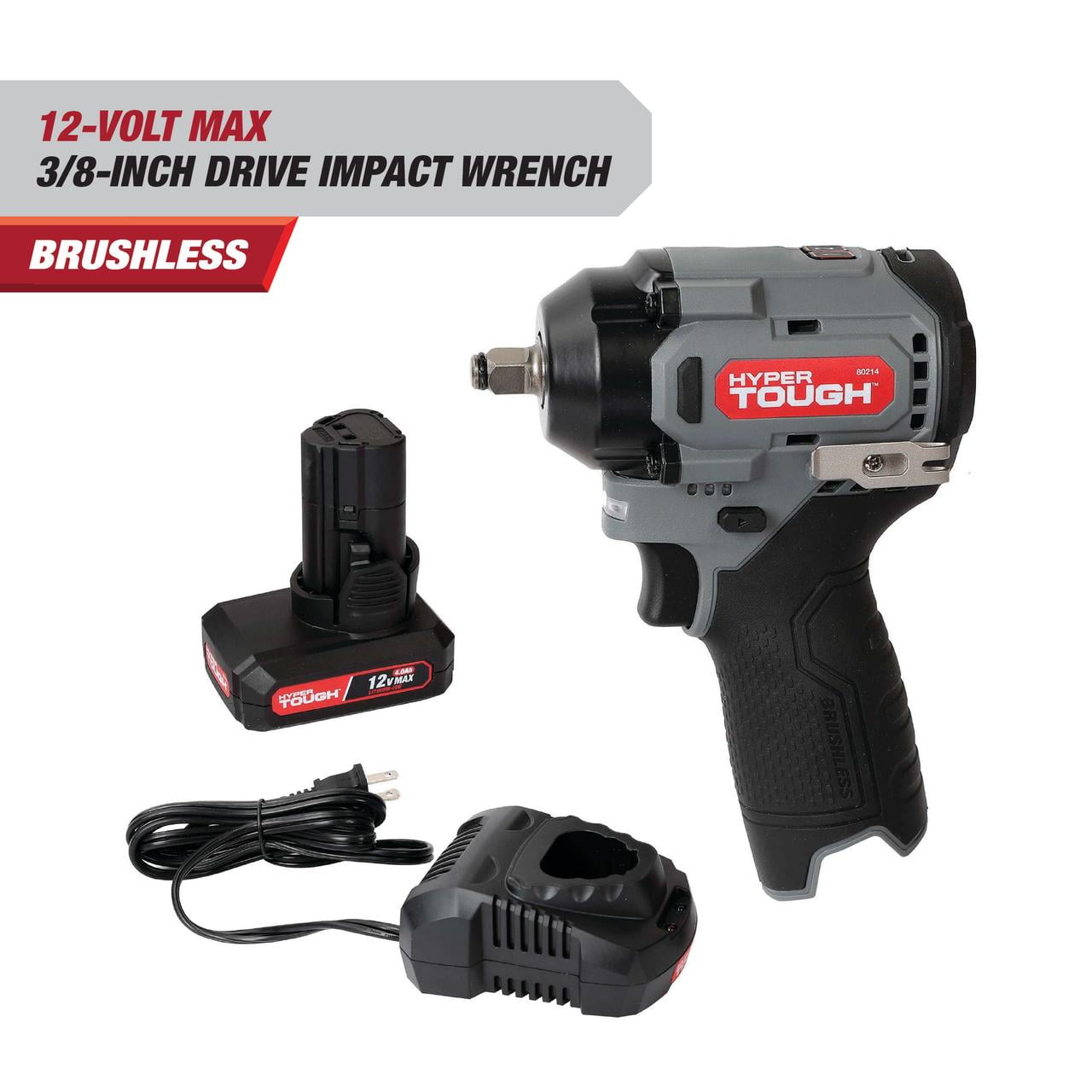 Hyper Tough 12V Max Cordless Brushless Impact Wrench with 4.0Ah Lithium-Ion Battery and Charger, 225 ft-lbs Torque - Image 4