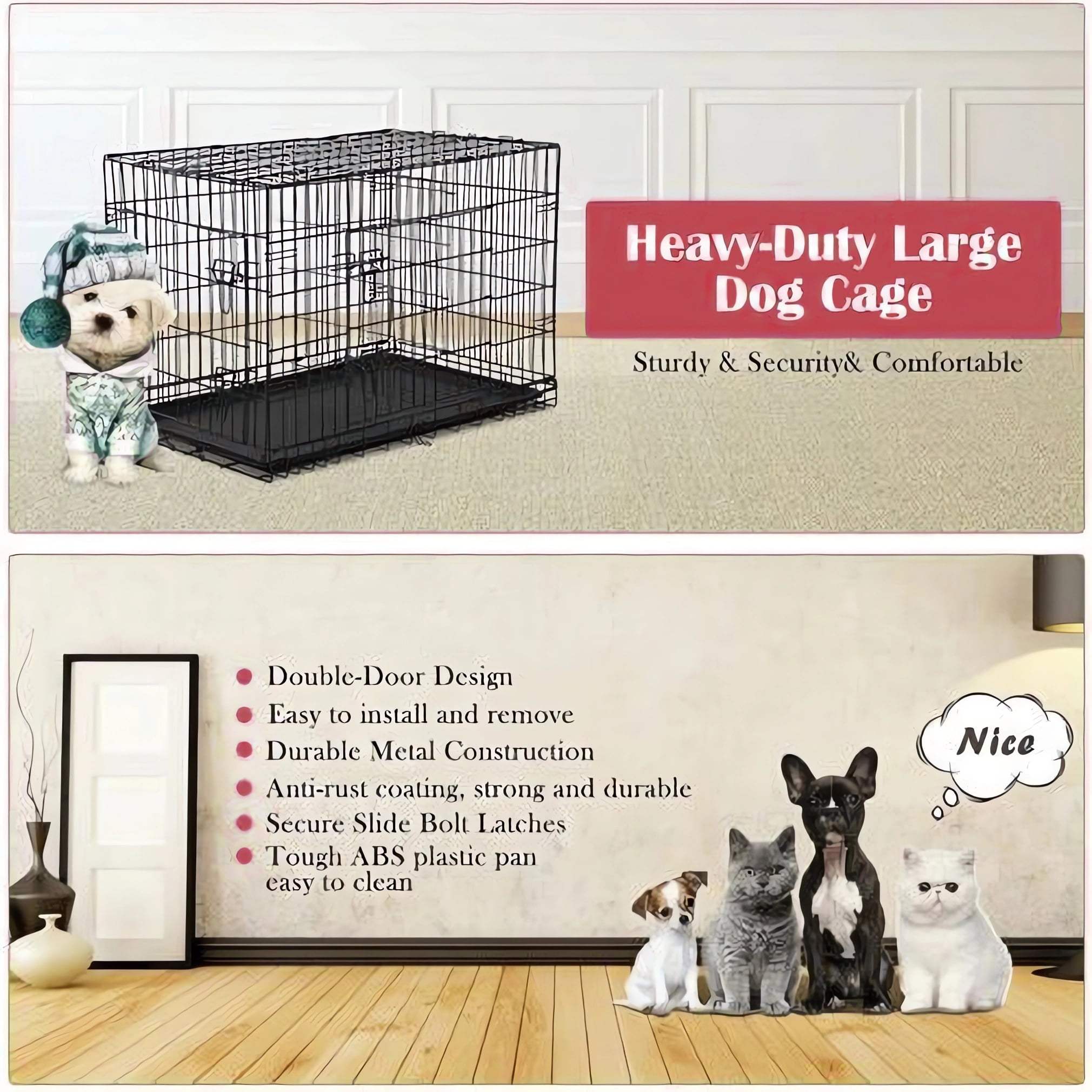 Ayternipy Large Dog Crate with Plastic Tray, Folding Double-Door Metal Dog Kennel for Medium Dogs, Puppy (L, 30in L) - Image 6