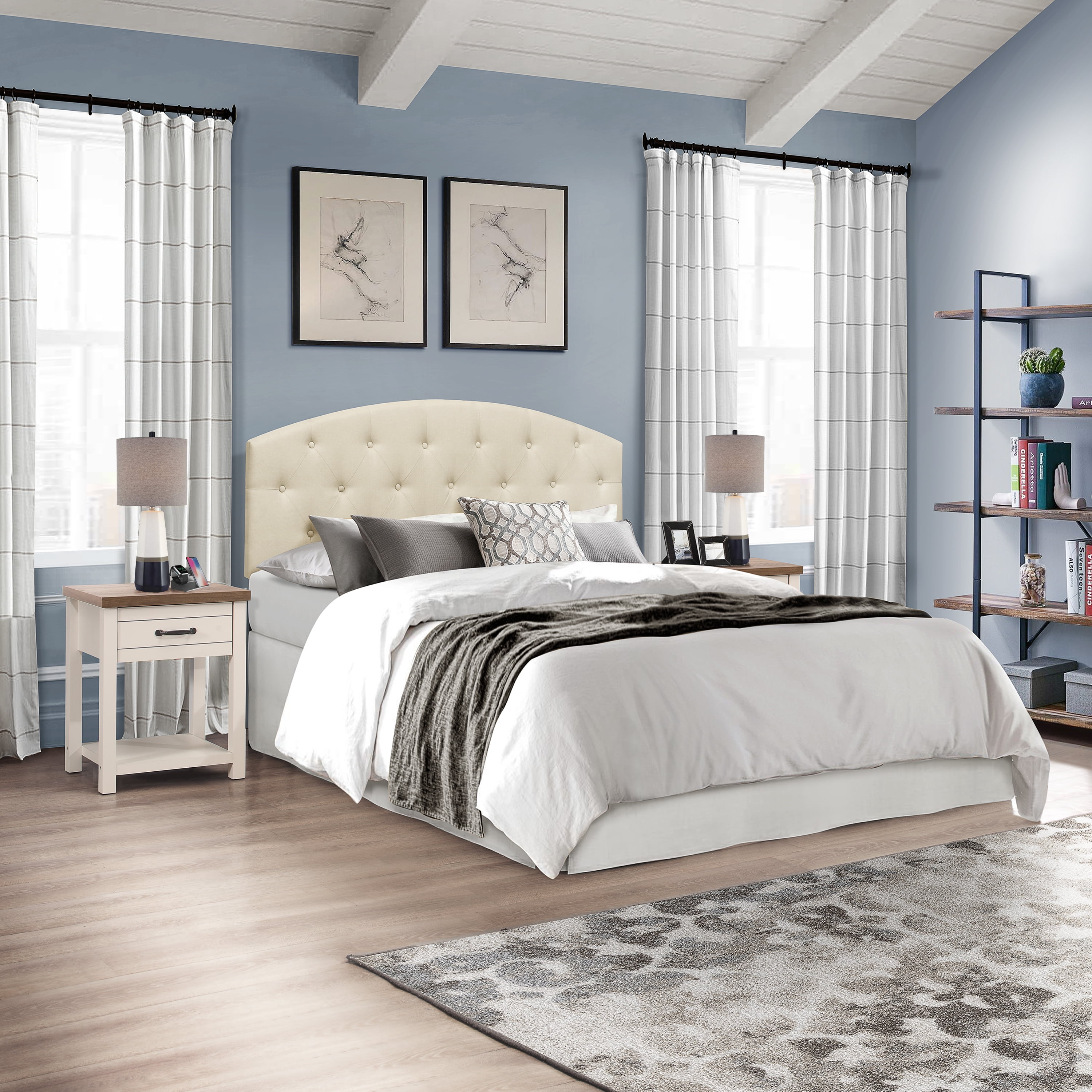 Hillsdale Lancaster Farmhouse Oak Top 1 Drawer Nightstand, Set of 2, Ivory - Image 15