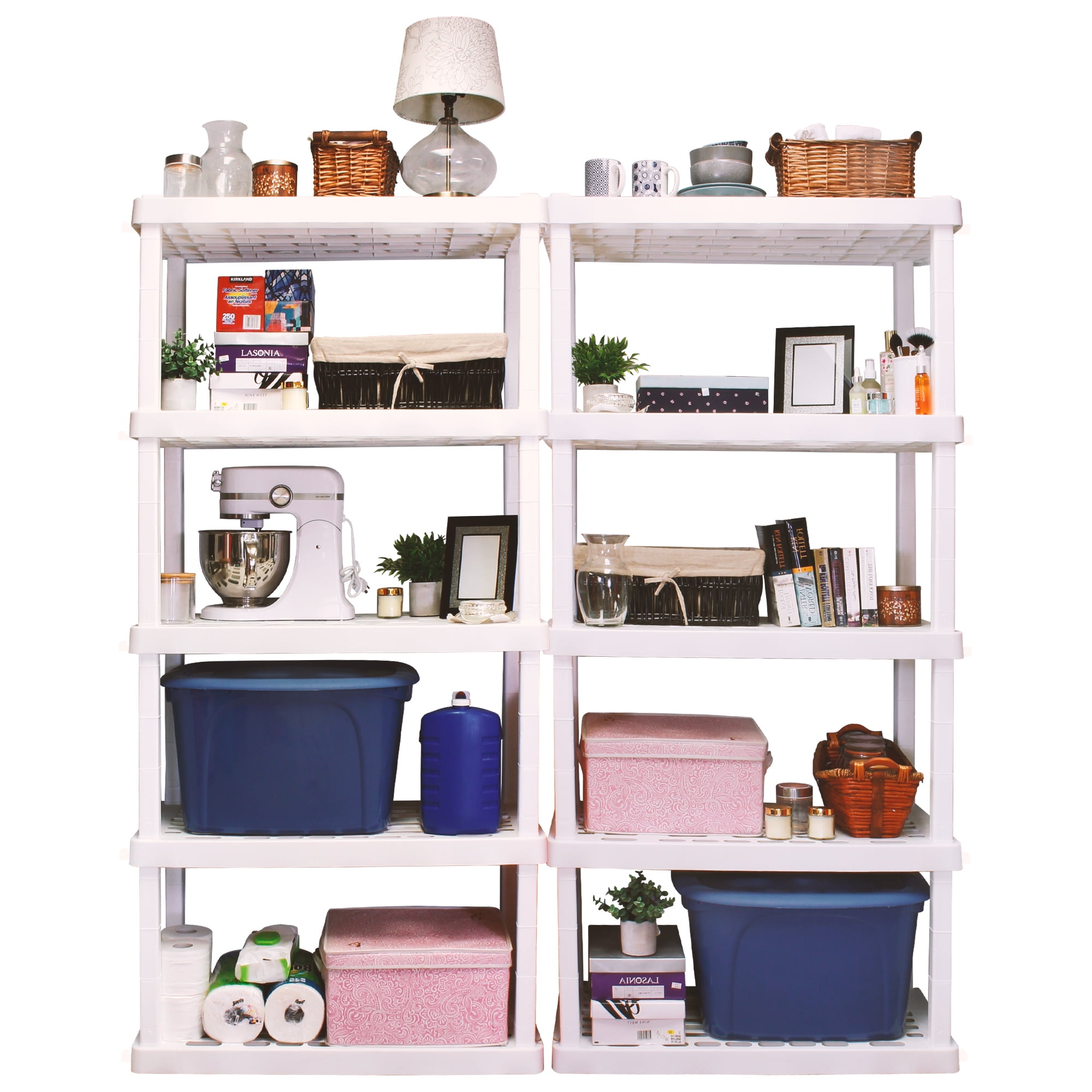 Hyper Tough Plastic Storage Shelves 5-Tier 73.8"H x 36"W x 17.75"D, 2-Pack White, 750 lbs Total Capacity - Image 6
