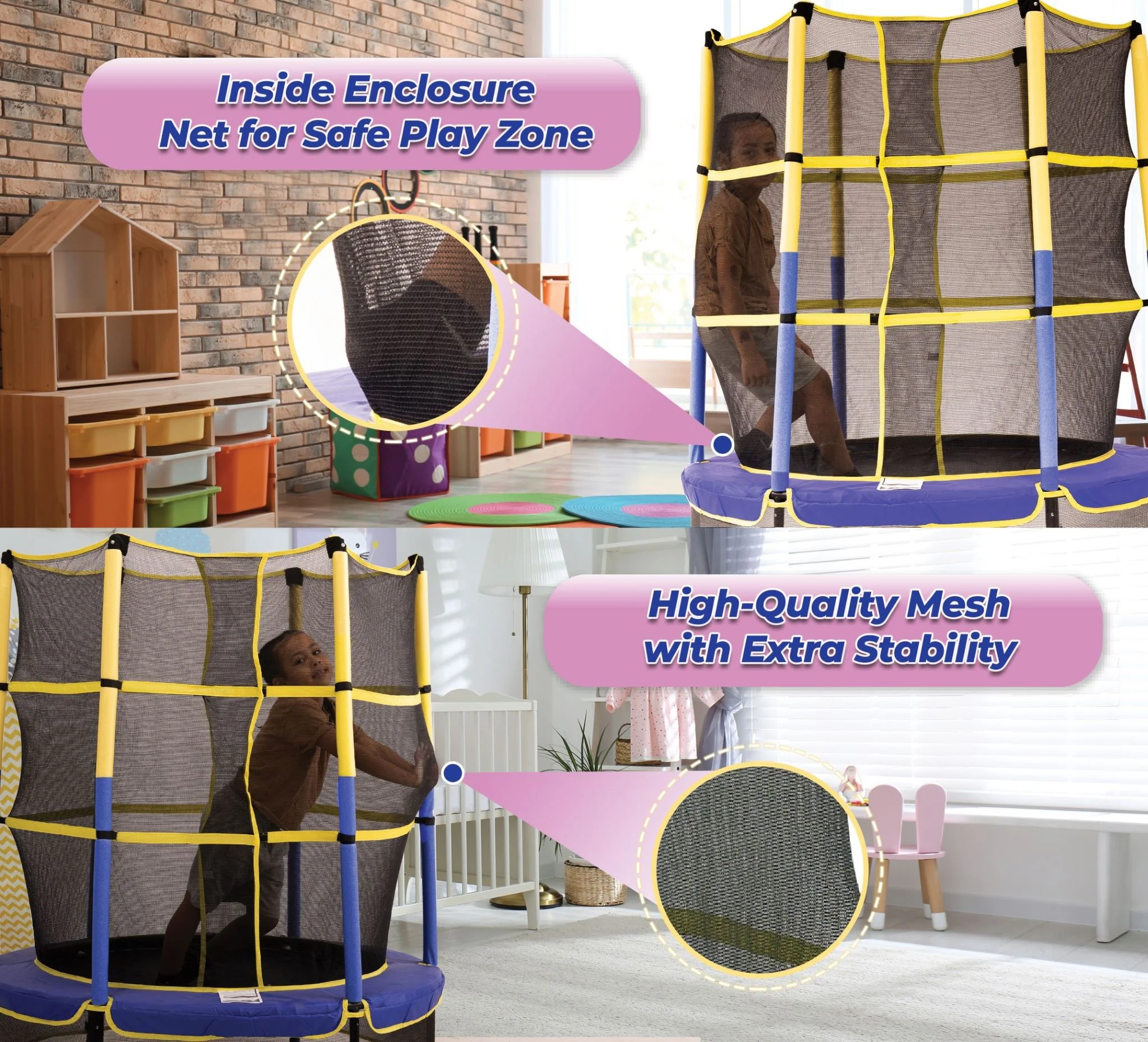 Machrus Upper Bounce 55-Inch Kids Trampoline with Safety Enclosure – Indoor/Outdoor Mini Trampoline for Toddlers & Children, Easy Assembly & Durable Design - Image 3