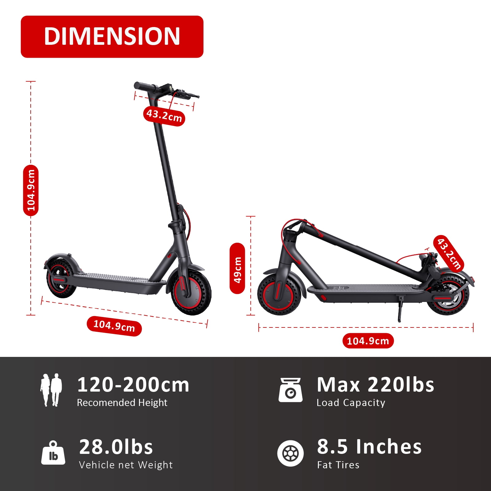 Windhorse T1-GRY 350W Brushless Motor Foldable Electric Kick Scooter - 15.5 MPH Top Speed with 8.5" Solid Tire Commuter E-Scooter for Adults (Grey) - Image 4