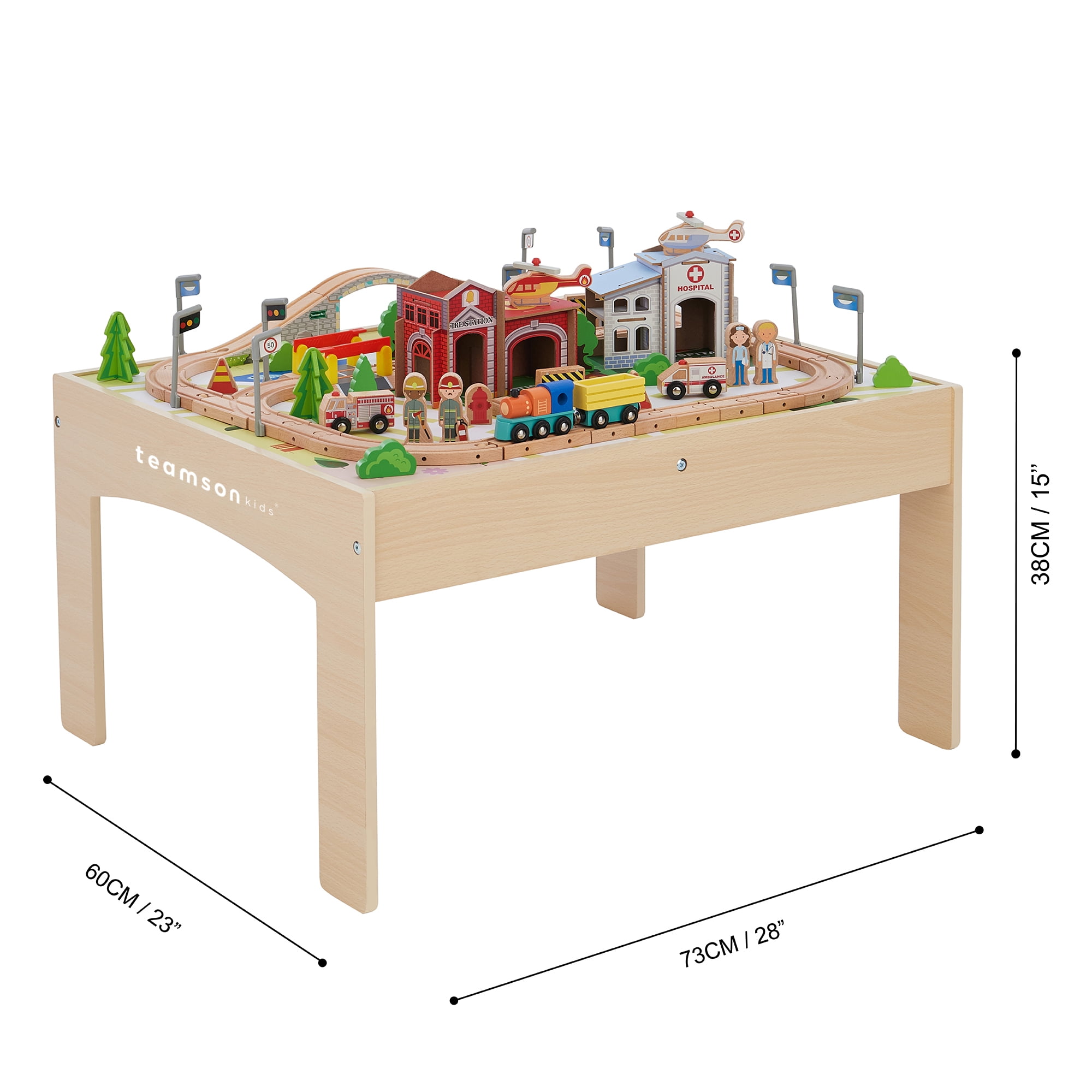 Teamson Kids Preschool Play Lab 85-Piece Wooden Train Table & Town Playset - Image 14