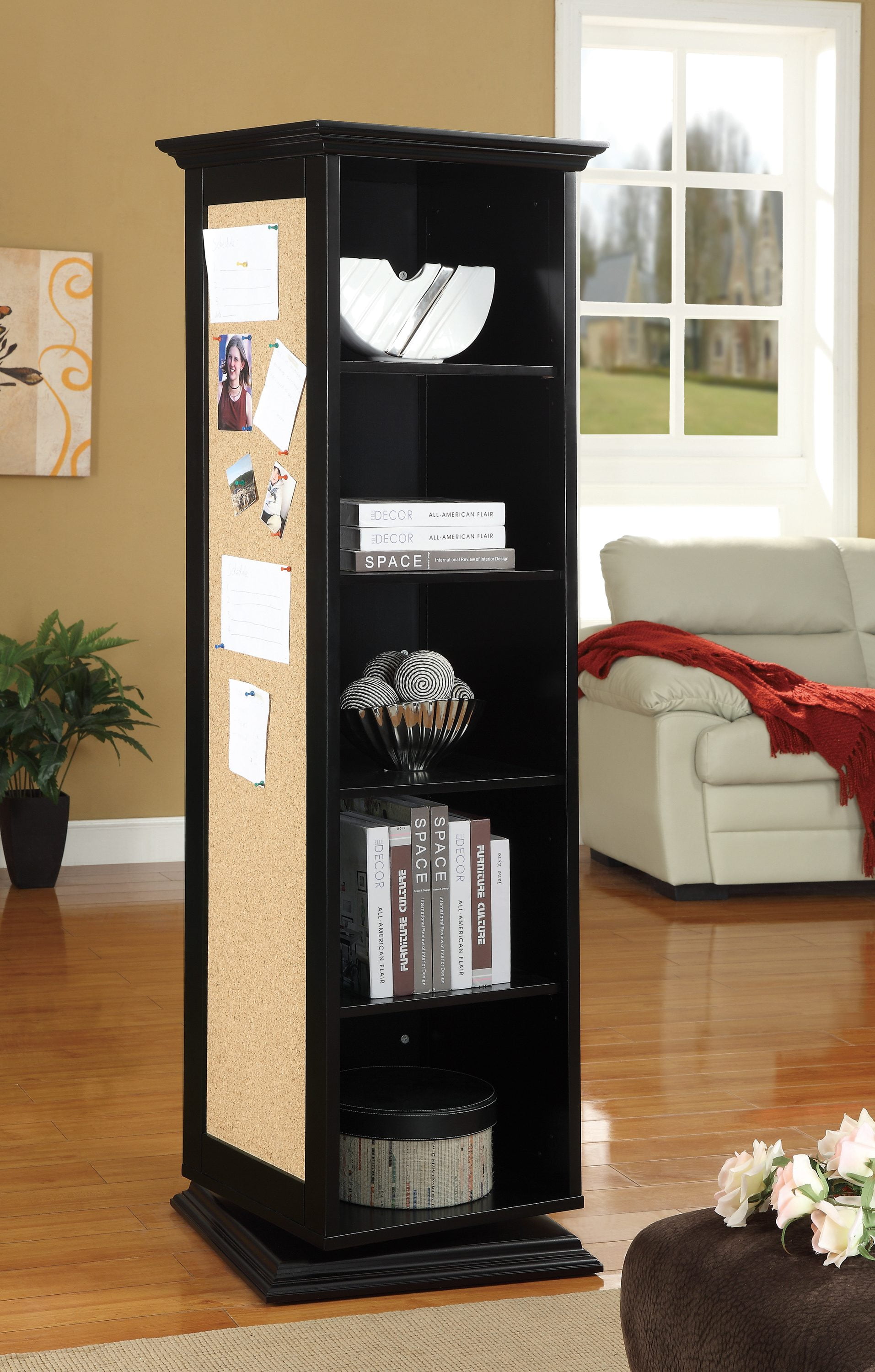Coaster Company Swivel Accent Cabinet with Cork Board and Mirror, Black - Image 2