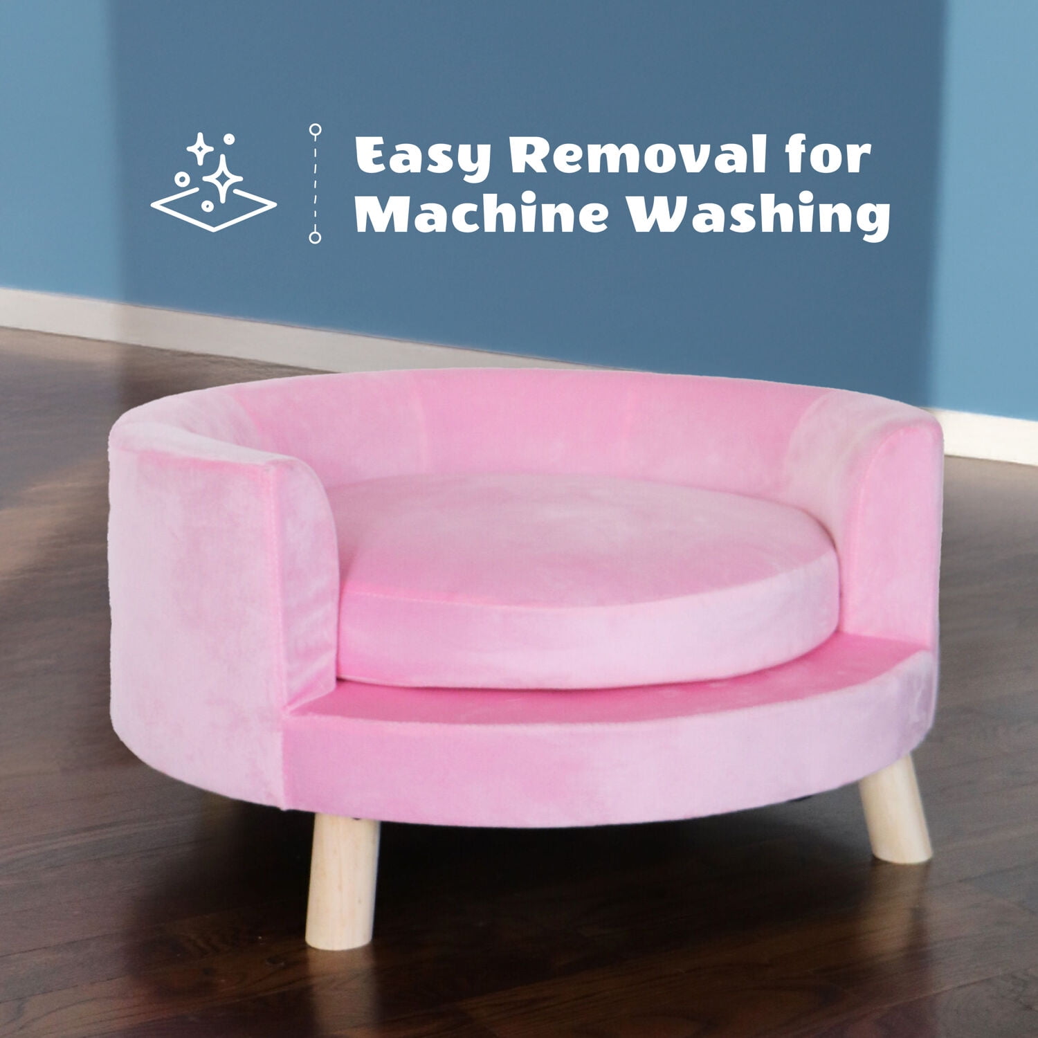 Critter Sitters 28-In. Elegant Pink Faux-Velvet Circular Pet Bed for Small to Medium-Sized Dogs and Cats - Image 3