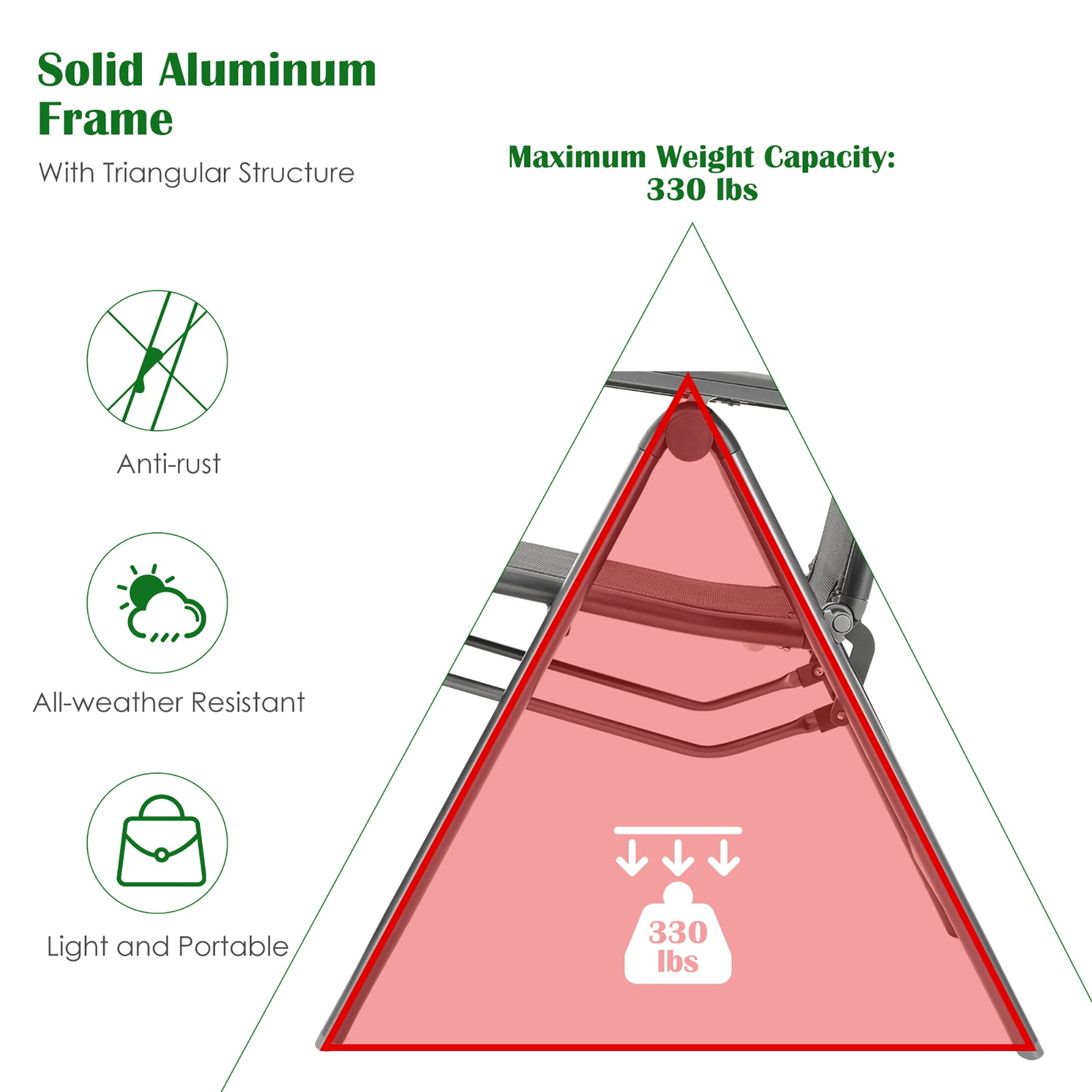 Costway Outdoor Foldable Reclining Chair Aluminum Frame 7-Position Adjustable - Image 7