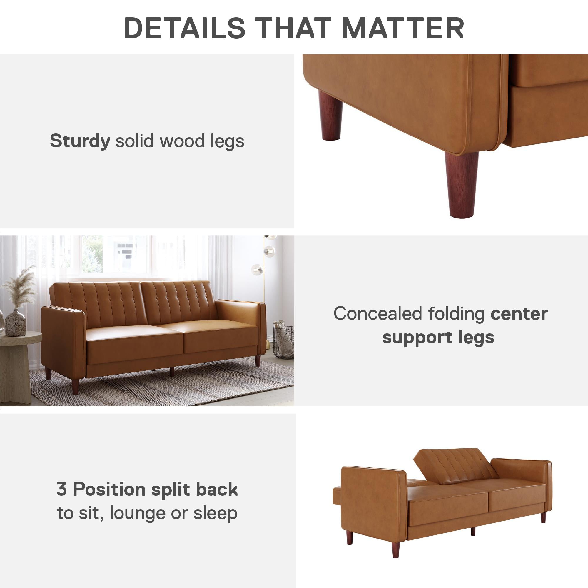 DHP Pin Tufted Transitional Futon, Camel Faux Leather - Image 3