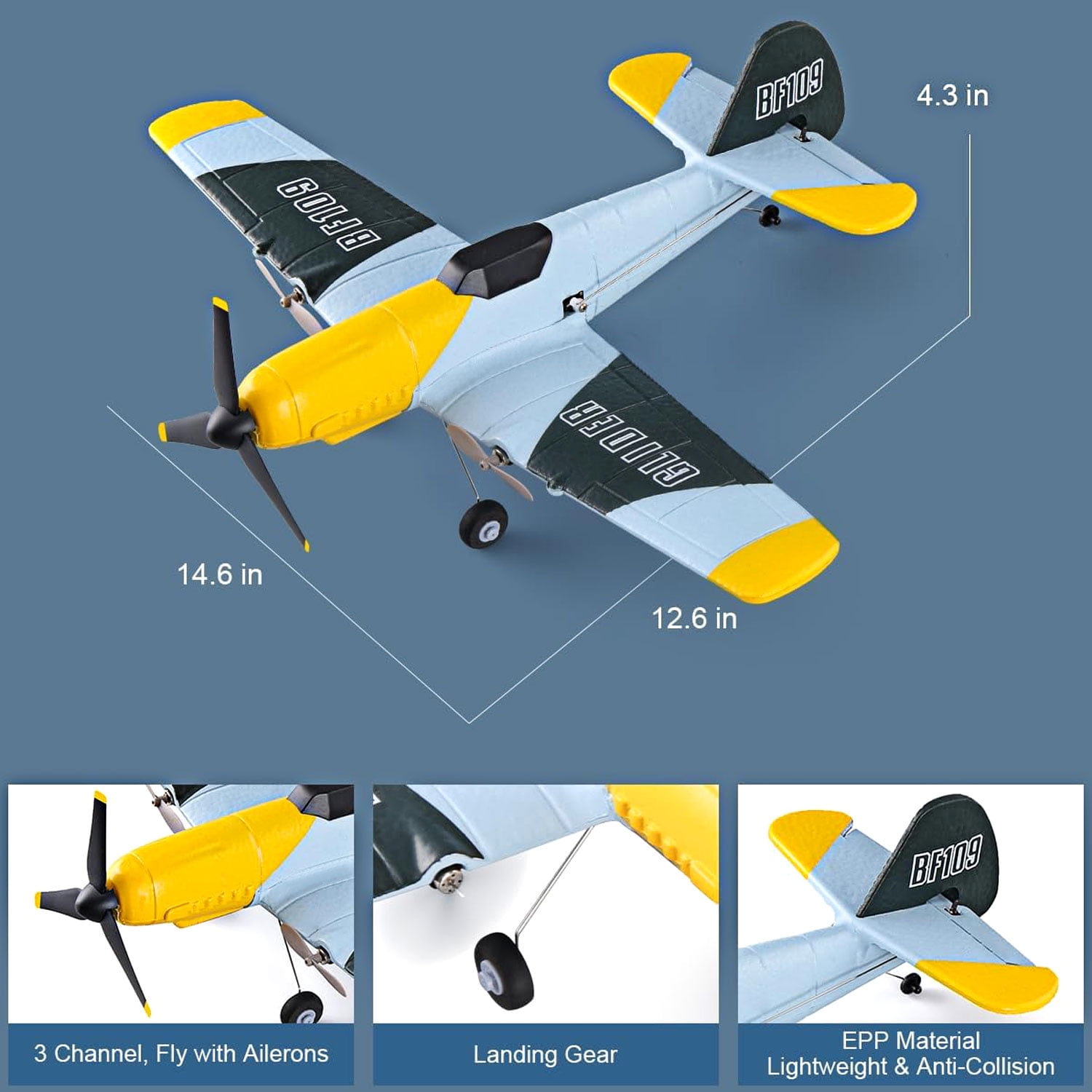 Ucradle RC Plane Ready to Fly for Beginners, 2.4Ghz 3-CH Remote Control Glider Airplane RTF for Kids Boys and Adults, Portable & Easy to Fly Outdoor Toy with Gyro Stabilization System (BF-109) - Image 5