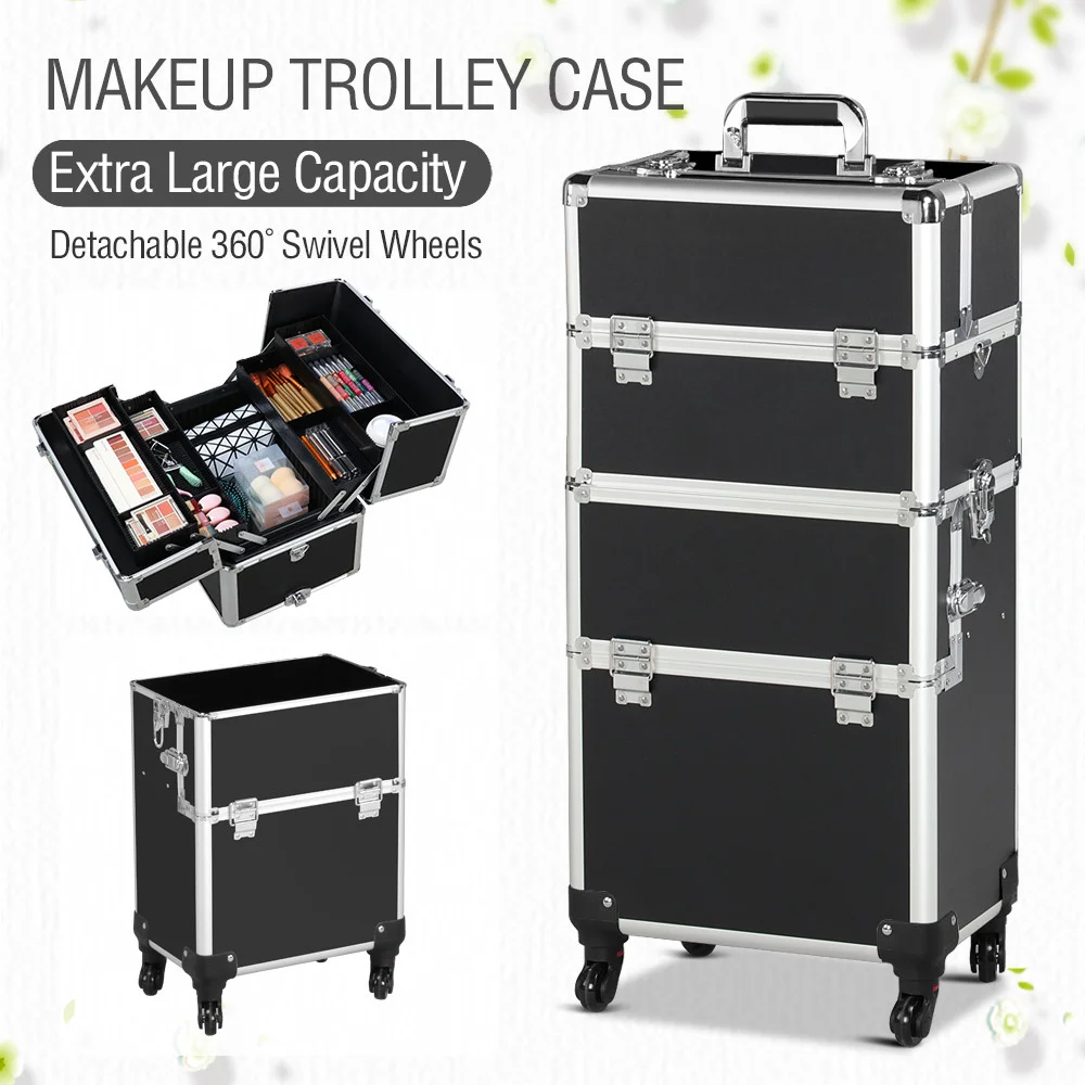Alden Design Professional Makeup Case, 3 in 1 Portable Trolley, Black - Image 6