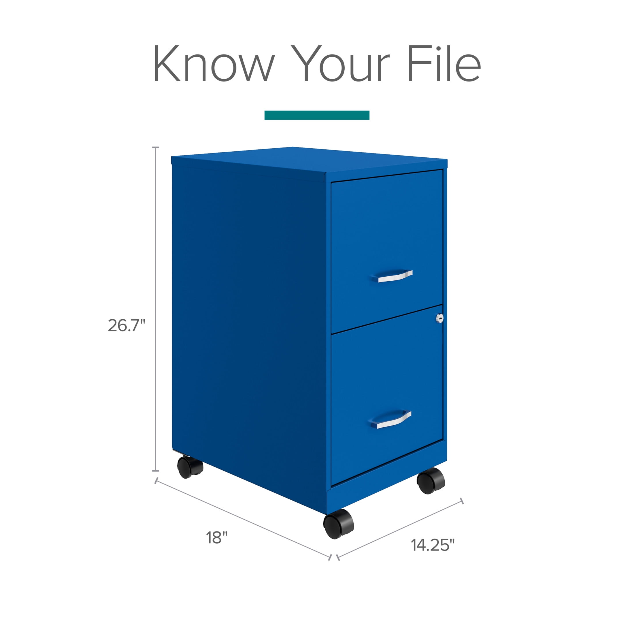 Space Solutions 18" Deep 2 Drawer Mobile Letter Width Vertical File Cabinet, Blue - Image 3