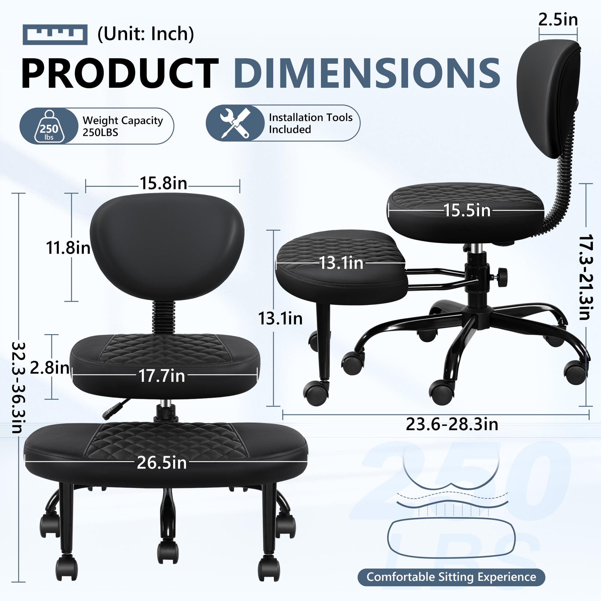 COOLHUT Cross Legged Chair, Ergonomic Adult ADHD Office Chair, Height Adjustable Yoga Office Chair, Meditation Chair with Lumbar Support, Home Office Kneeling Chair, Black - Image 6