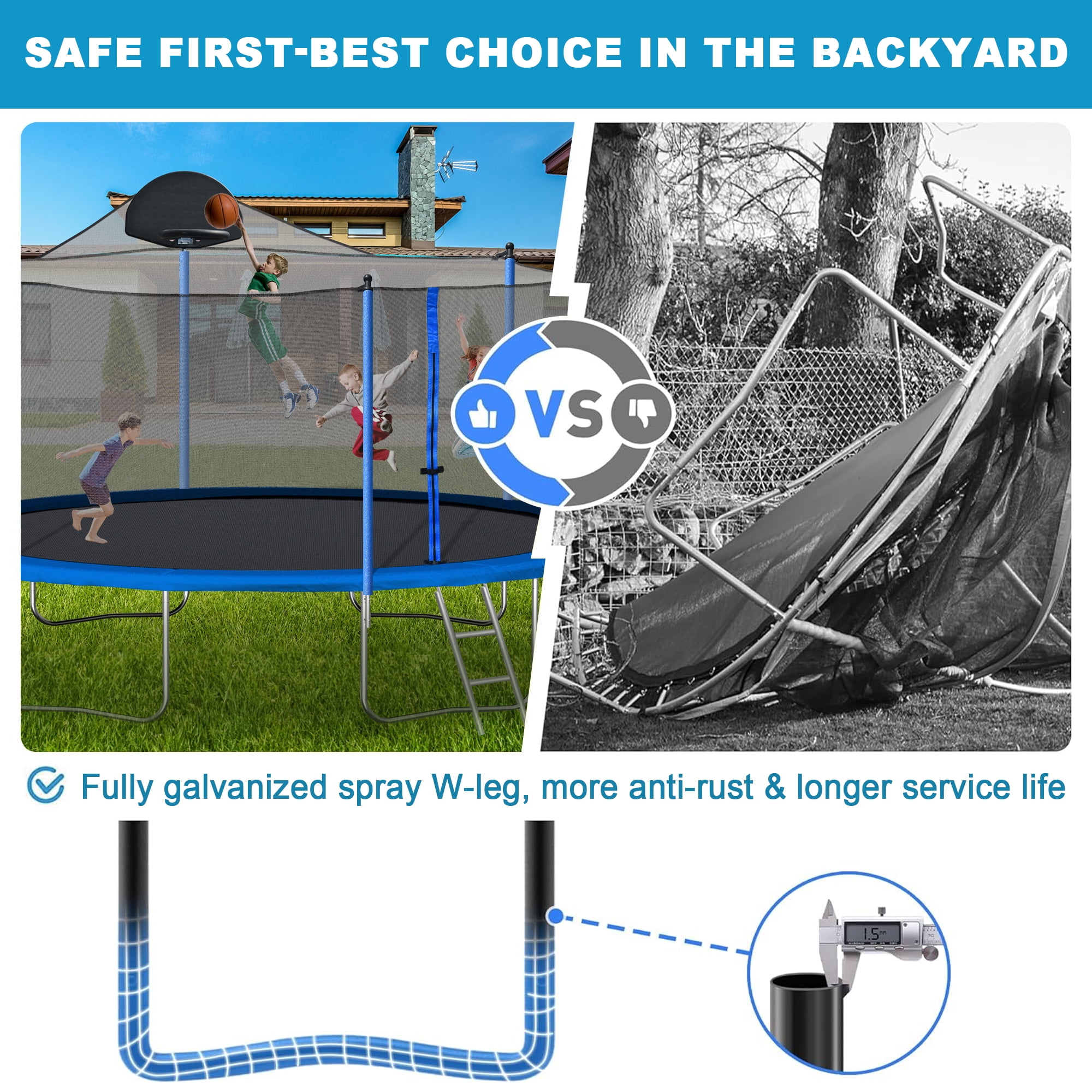 Aukfa 14FT Trampoline with Enclosure Net for Kids Adults, Outdoor Trampoline with Basketball Hoop for Backyard, Blue - Image 5