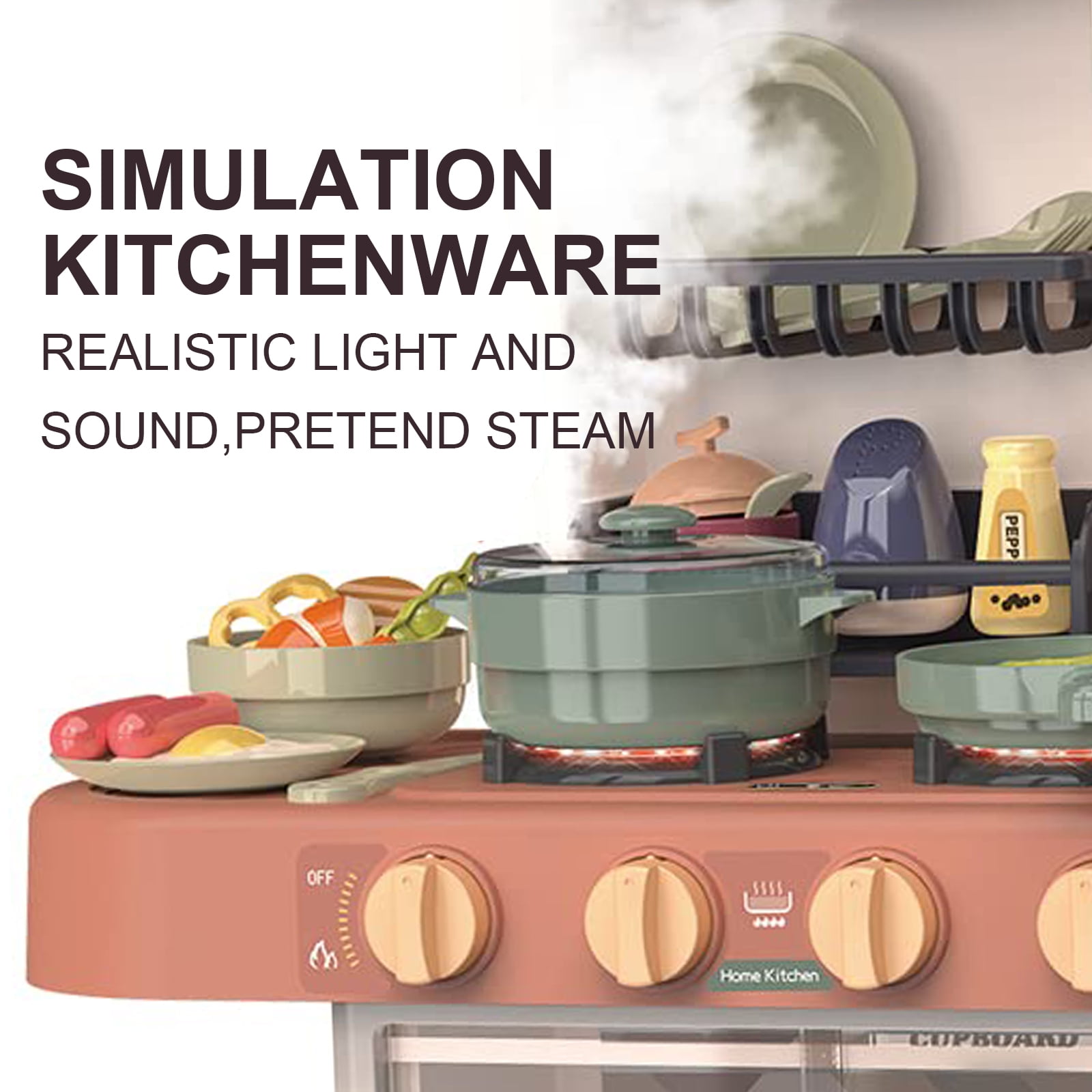 PayUSD 28.3" Kids Play Kitchen Playset for Toddlers with Realistic Sounds and Lights 43 Pcs Pretend Play Toy Set with Simulation of Spray Kids Kitchen Toys for Boys Girls Christmas Birthday, Orange - Image 2