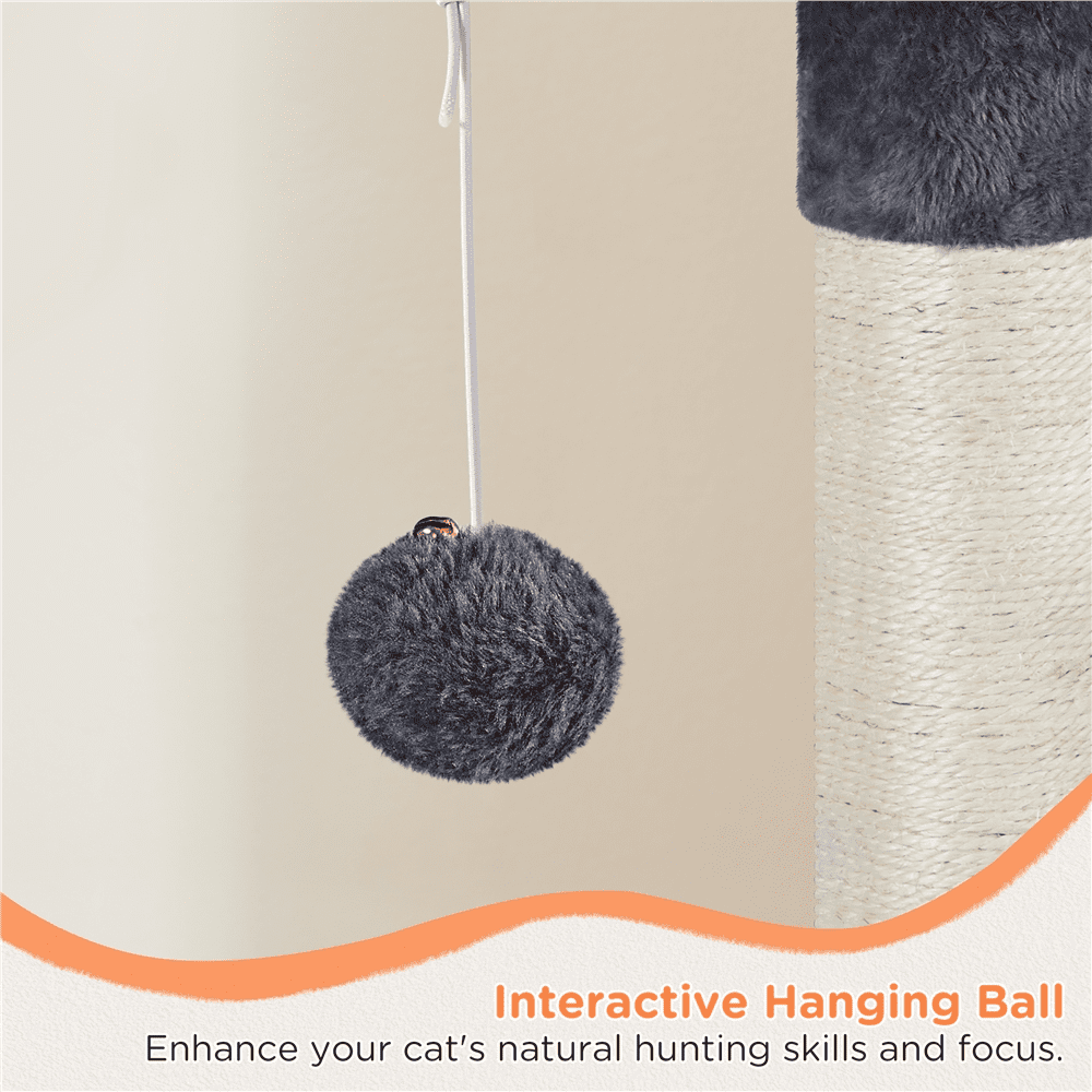 Alden Design 57″ Tall Multi Level Cat Tree with Basket & Condo & Scratching Post, Dark Gray - Image 3