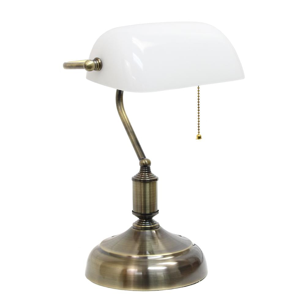 Simple Designs Executive Banker's Desk Lamp with Glass Shade, White - Image 2