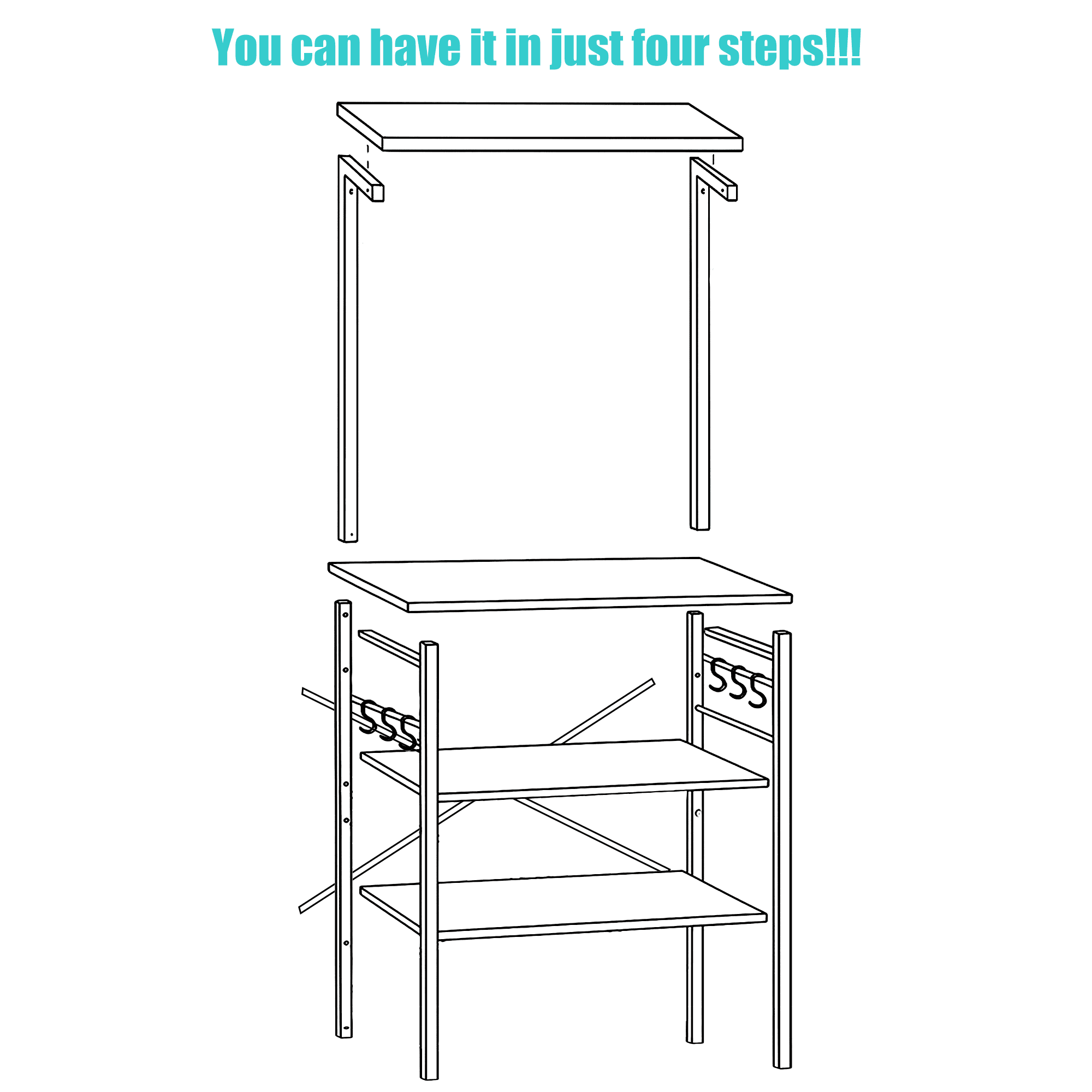 Copedvic Kitchen Bakers Rack Storage Cabinets Microwave Cart Oven Stand Coffee Bar with 6 Hooks 4 Tier Shelves - Image 4