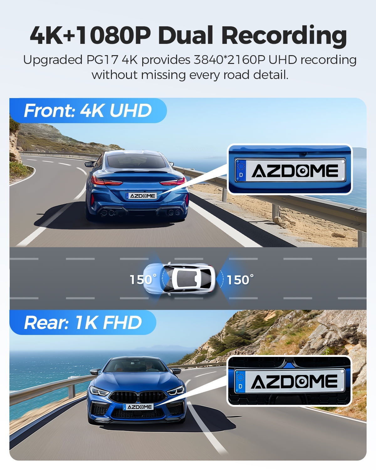 AZDOME Rear View Mirror Dash Cam, Dual Camera 4K Front and 1080P Rear Camera, 12'' Mirror Dash Cam with Night Vision, Built-in Wi-Fi GPS, Free 64GB Card, Parking Monitor - Image 2
