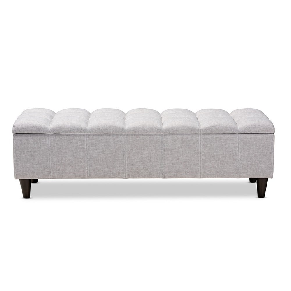 Brette Mid-Century Modern Grayish Beige Fabric Upholstered Wood Storage Bench Ottoman - Image 2