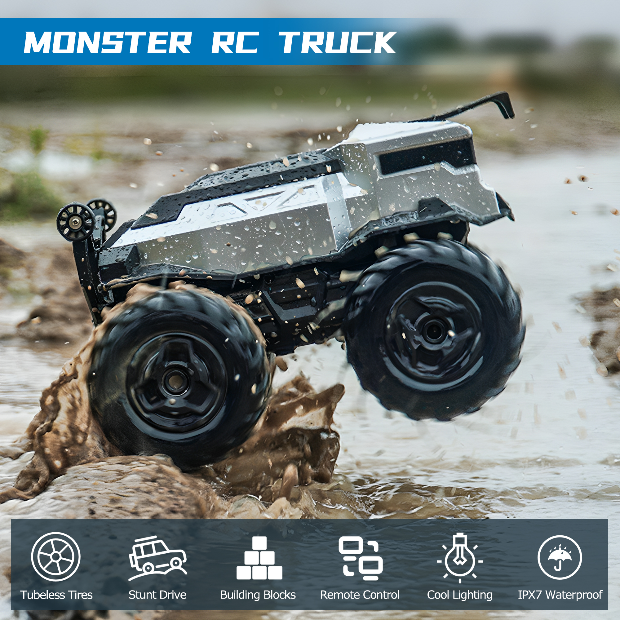 AUOSHI 1:16 Amphibious Remote Control Car Off-Road Pick-up Truck, 4WD Waterproof RC Cars Hobby 2.4GHz RC Trucks Toys for All Terrain, Vehicles Kids Gifts for Boys/Girls Age 6 7 8 9 10-12+ - Image 3