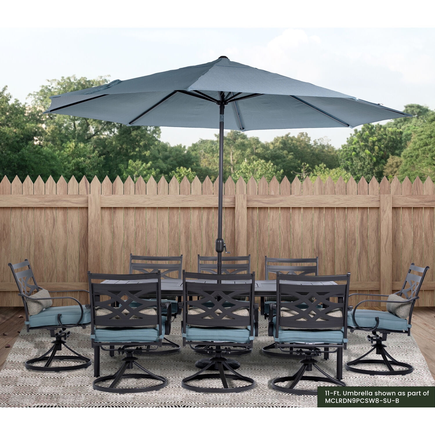 Hanover Montclair 11-Ft. Market Outdoor Umbrella in Ocean Blue - Image 2