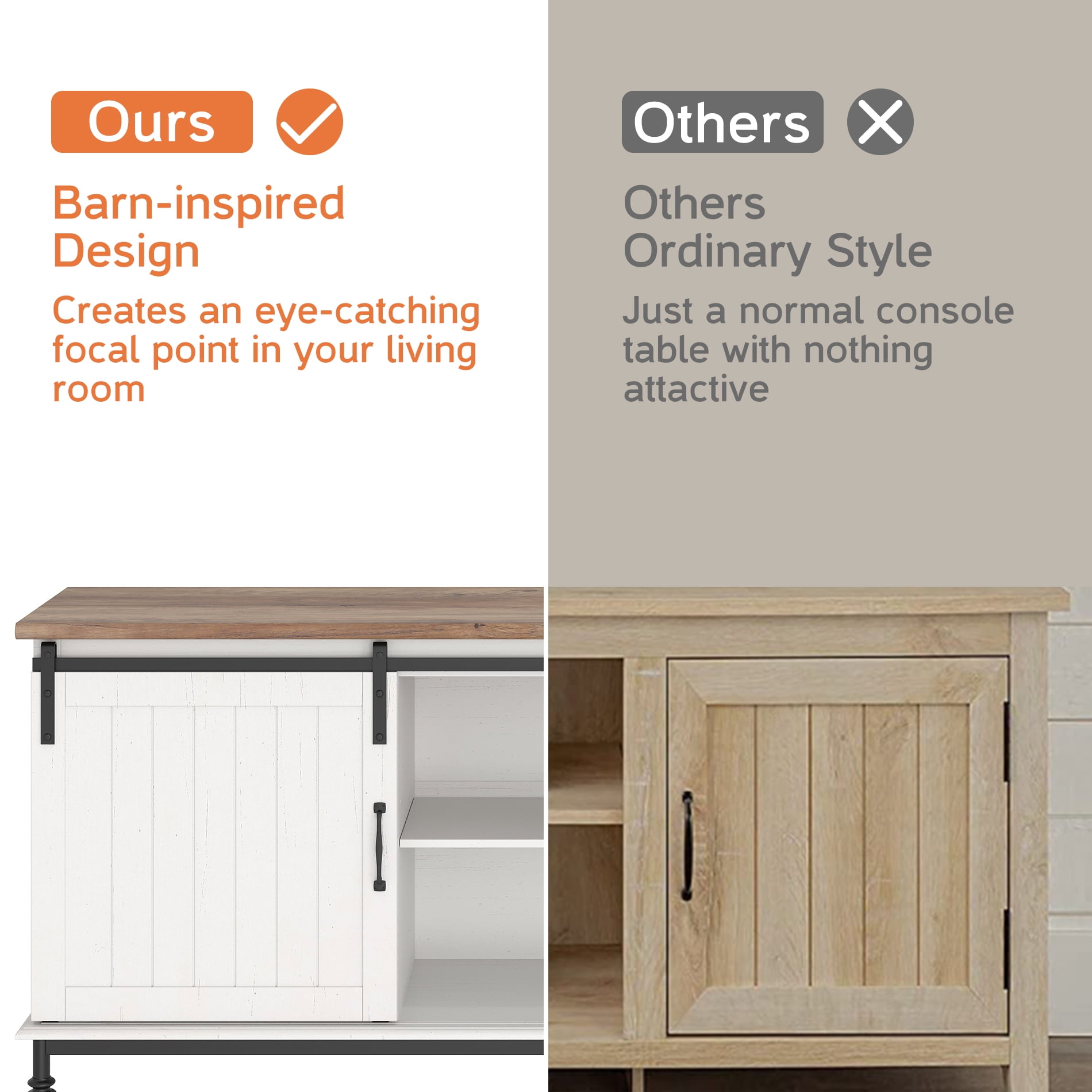 70 Inches TV Stand , Wood Entertainment Center for livingroom, Console Table Storage Cabinet with Sliding Barn Door for 80 90 100 110 Inch TV - Image 4