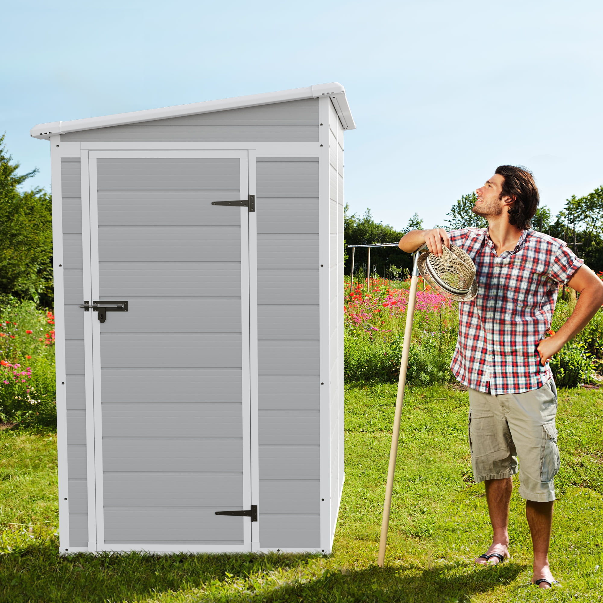 Vineego 5' x 4' Resin Weather Resistant Outdoor Storage Shed for Garden/Backyard/Pool Tool Shed, Gray - Image 2