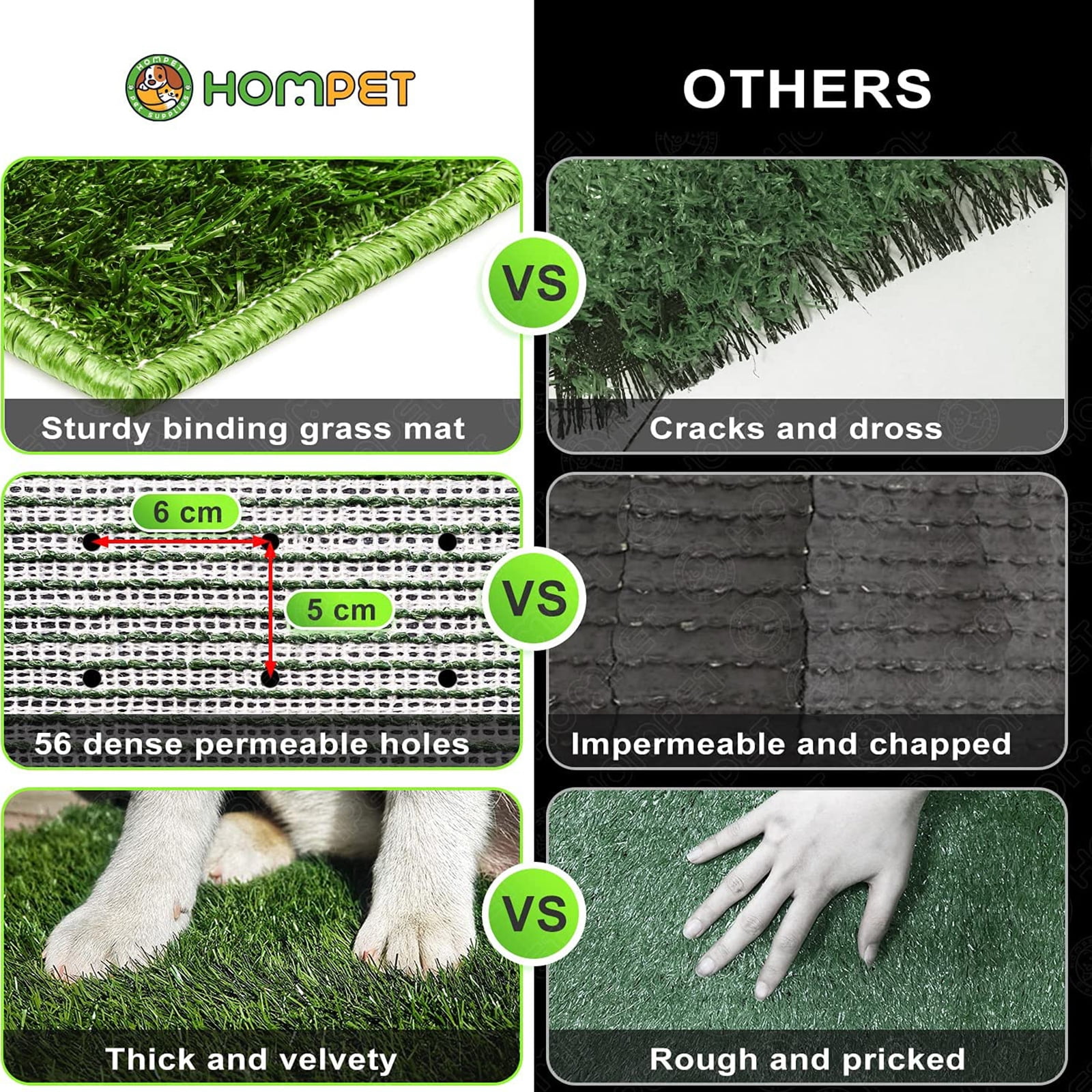 Hompet Dog Potty with Tray Large 30''x20'', Artificial Grass Patch for Indoor and Outdoor Use, Puppy Turf Grass Pad Reusable Training Pads with Pee Baffle, Ideal for Medium and Small Dogs - Image 9