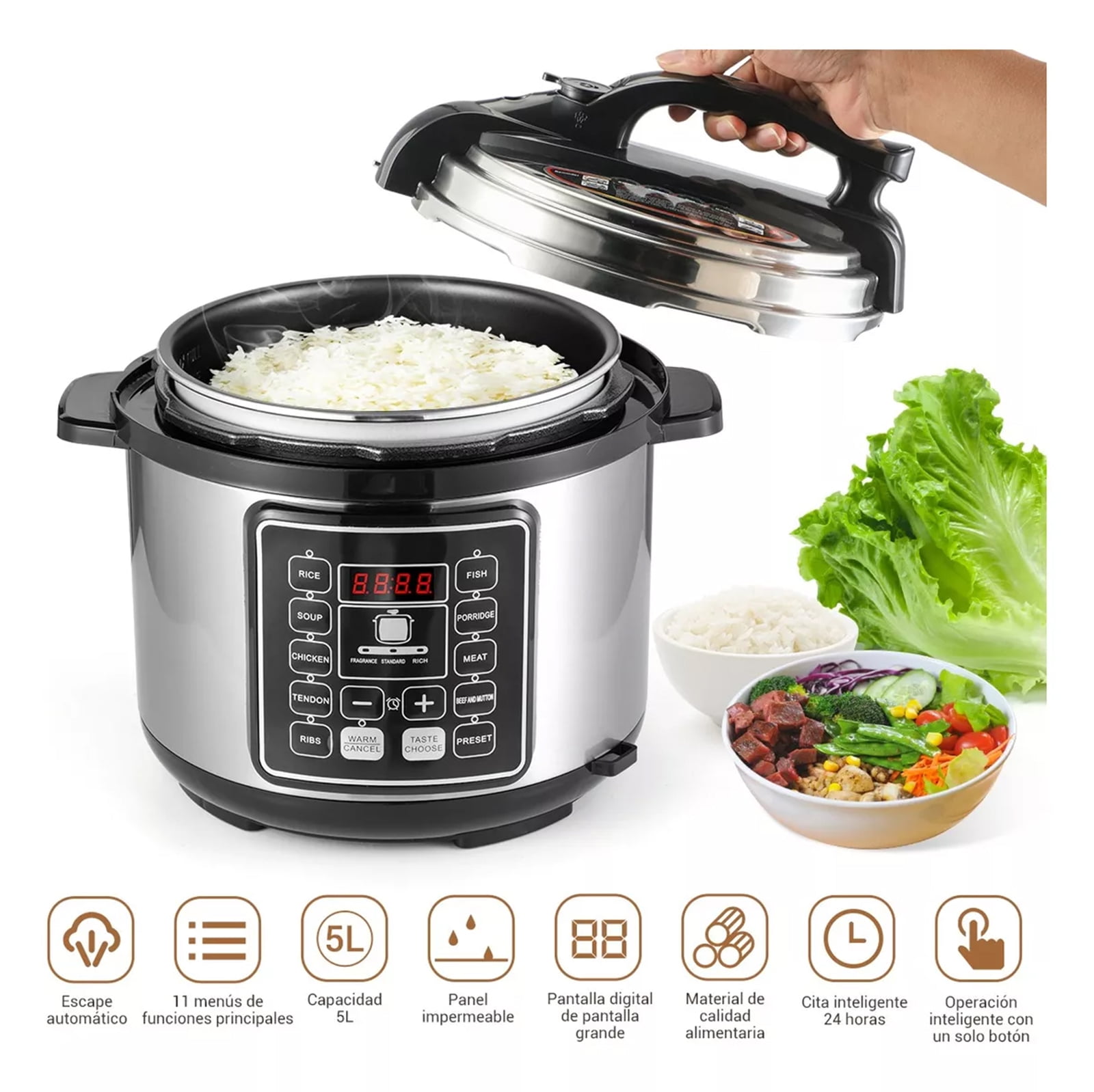 Wallfire Electric Cooker,9-in-1 Electric Pressure Cooker,5L Large Capacity Electric Pressure Cooker Multifunctional Household Smart Rice Cooker Sauté Steamer Yogurt Maker - Image 5
