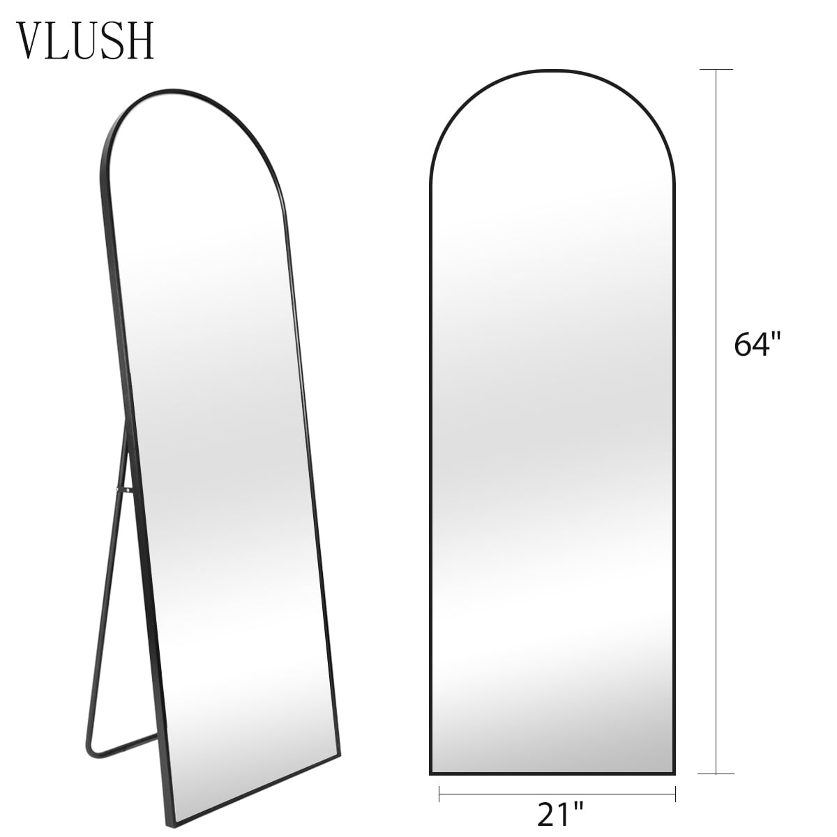 VLUSH 64"x21" Arched Full Length Mirror, Standing Floor Mirror Hanging or Leaning, Wall Mirror Aluminum Thin Frame for Bedroom (Black) - Image 7