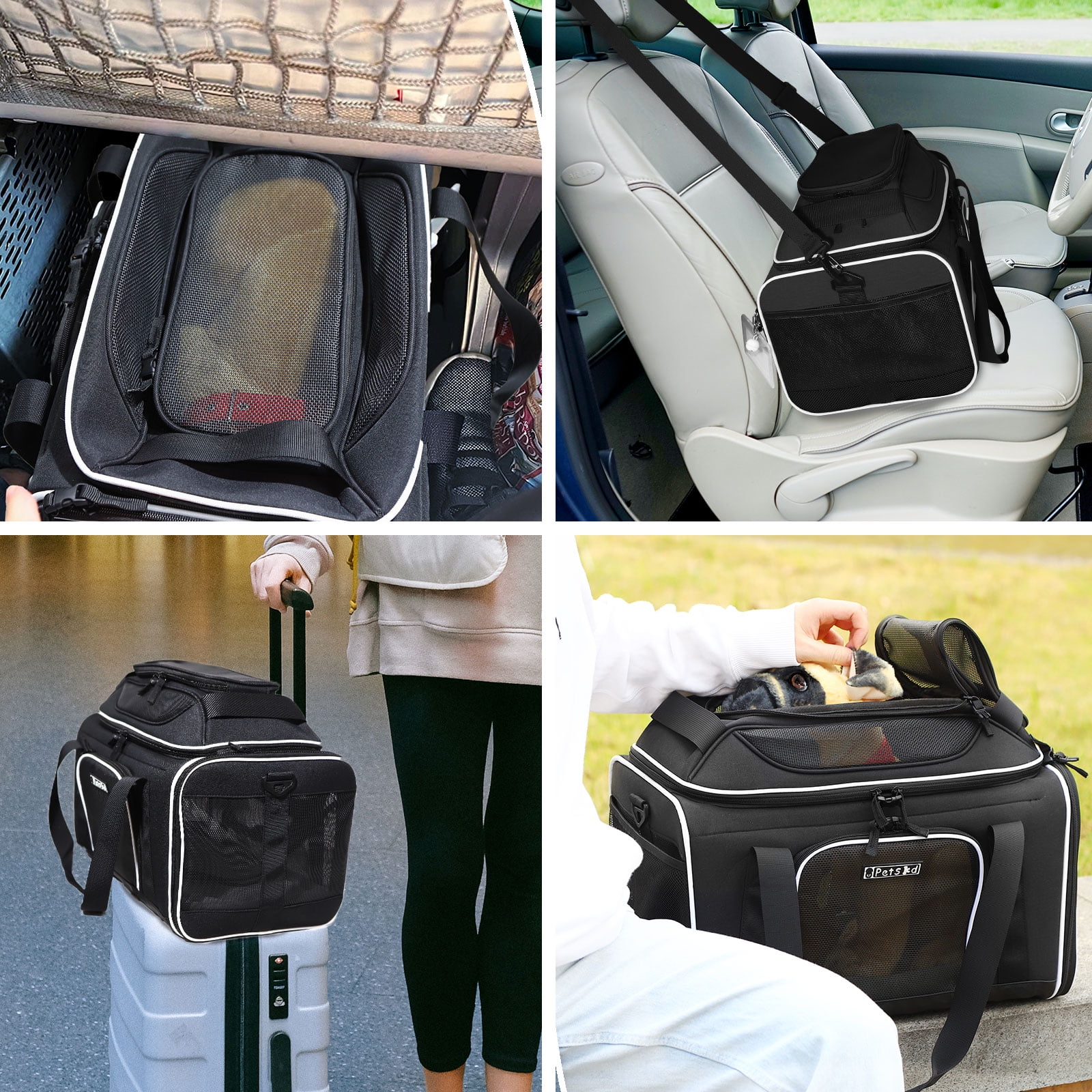 PETSKD Cat Carriers, Top-Expandable Pet Carrier for Small Cats Dog with Locking Safety Zippers, Soft-Sided Carrier with 5 Ventilated Windows, 17x11x9.5 inches, Black - Image 2